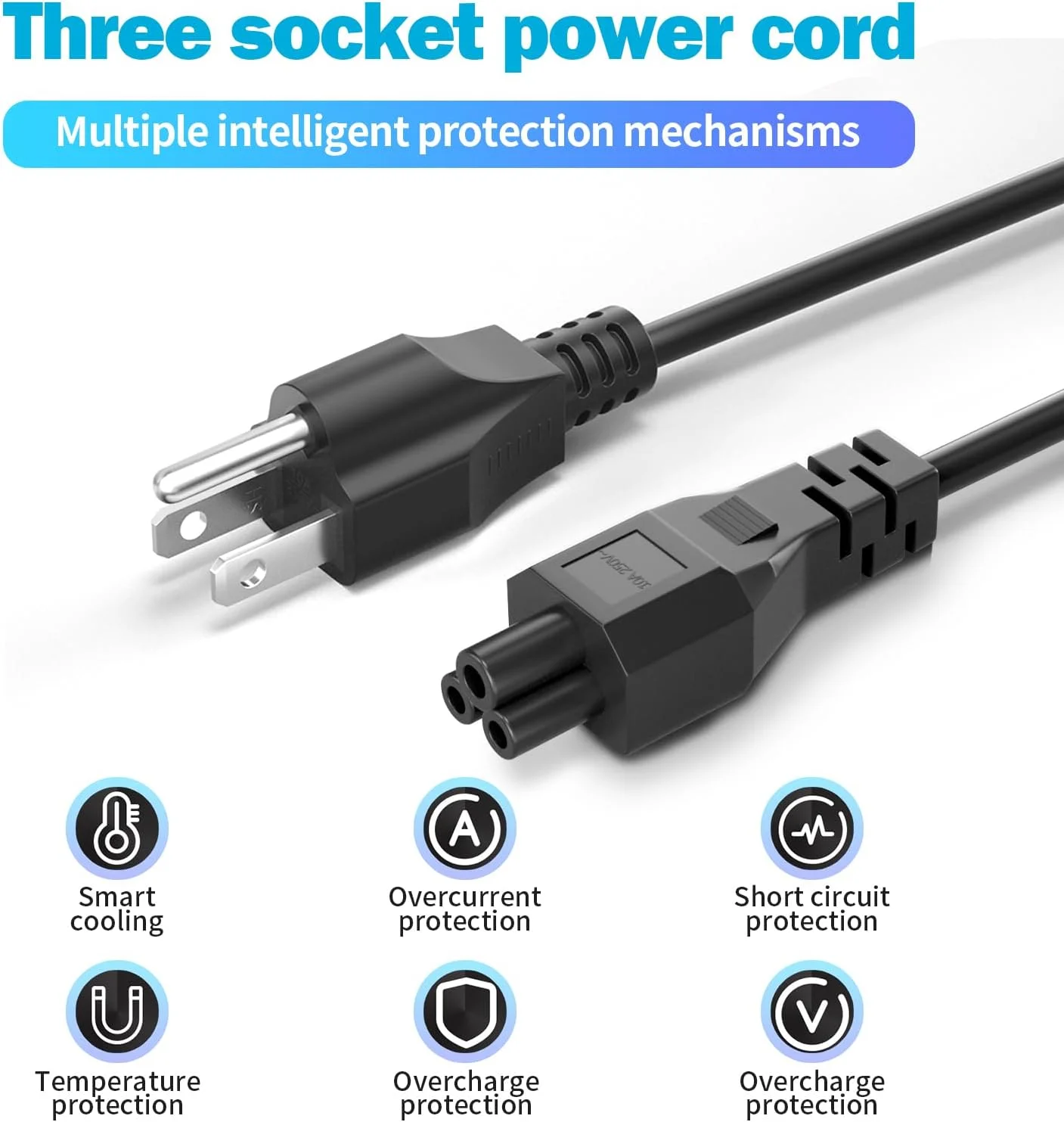 سیم برق 3 شاخه 3 متری لپ تاپ CYD، کابل برق متناوب C5 جایگزین برای دل، اچ پی، لنوو، ایسر، ایسوس، توشیبا، مانیتور ال جی، سامسونگ، سونی، تلویزیون، پرینتر اپسون، 1 عدد