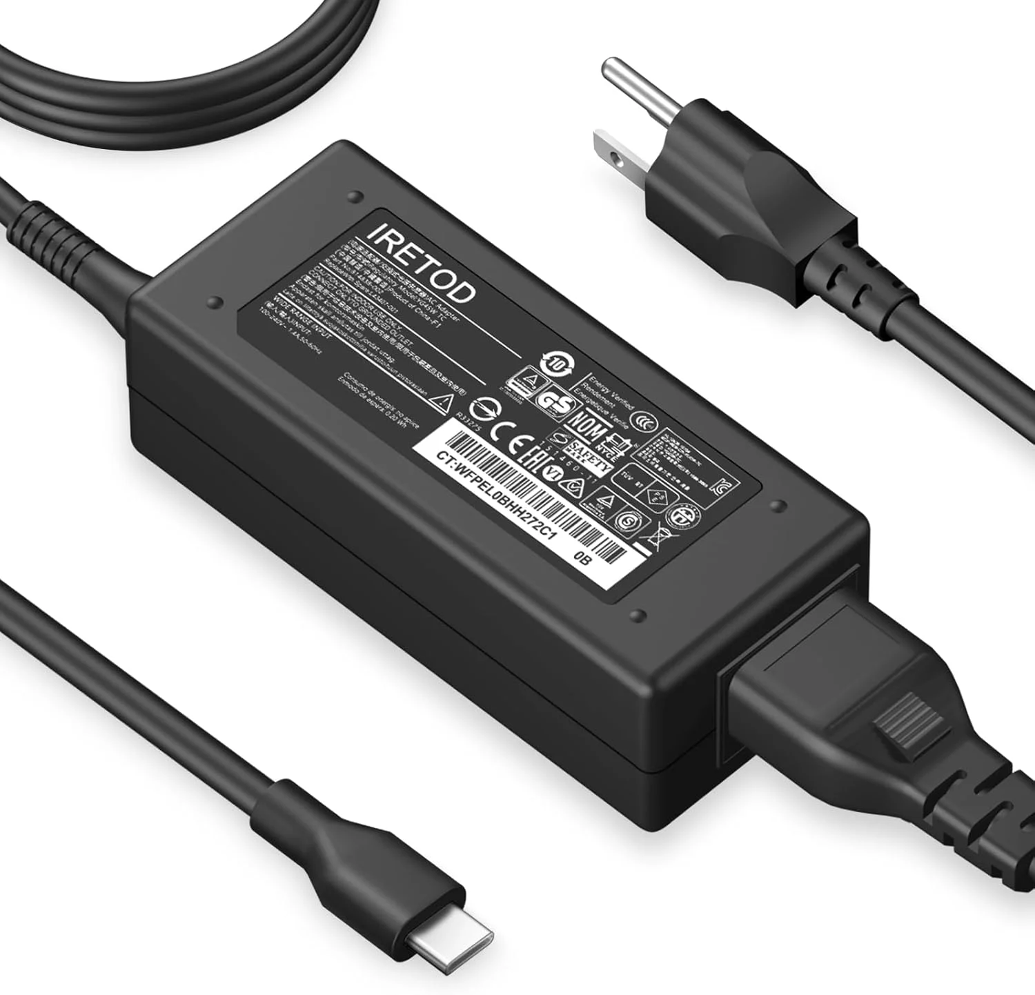 شارژر جهانی USB C برای لپ‌تاپ، سازگار با لنوو، دل، اچ‌پی، ایسوس، ایسر، سامسونگ، گوگل کروم‌بوک، سیم برق تایپ C