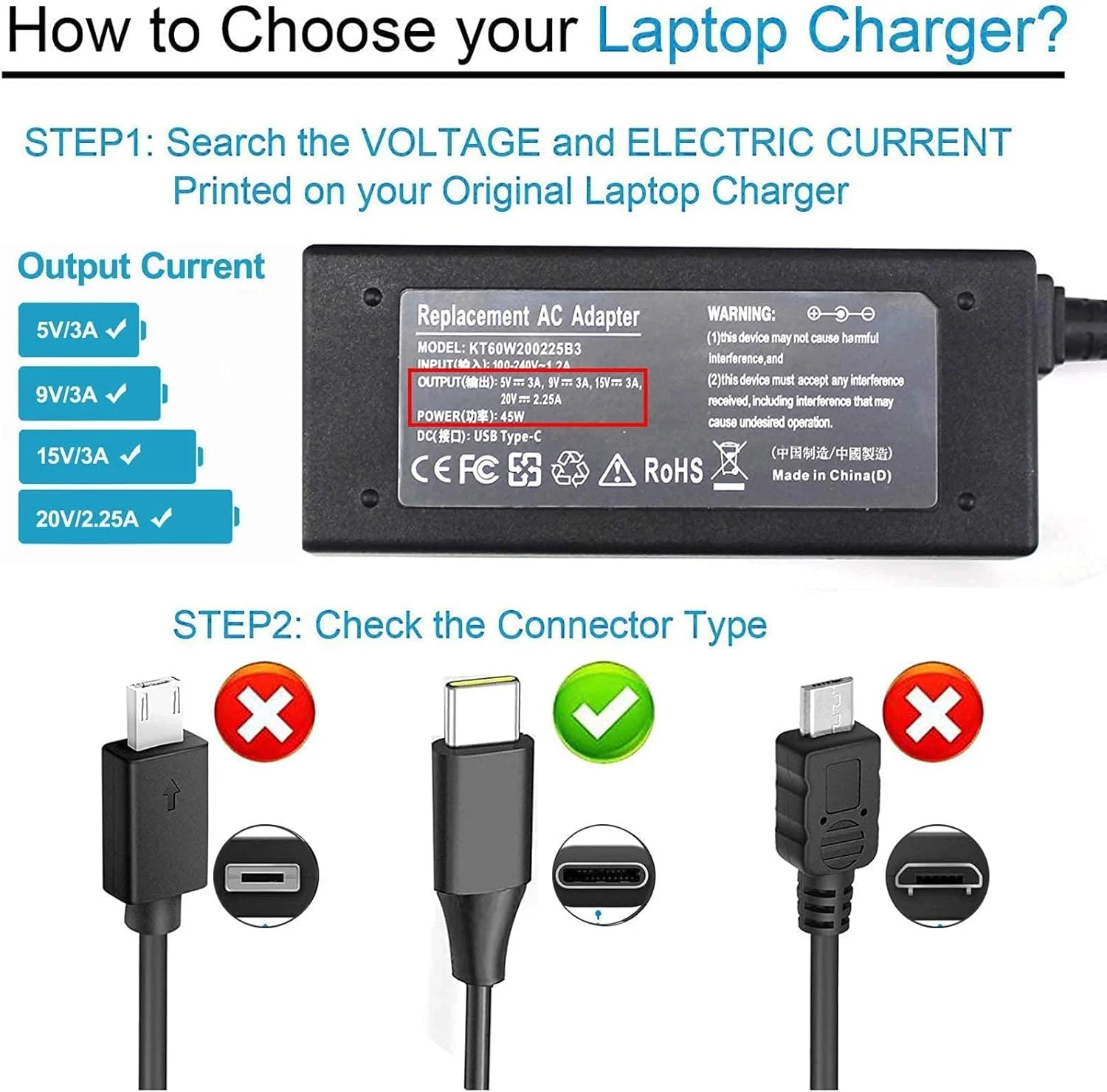 شارژر 45 واتی USB Type C برای ایسر کروم بوک CB315 R721T R751T CB515 CB315-3H CB5-312T C732 C933 C771 C721 C732T-C8VY C733 R752TN CB315-3H-C2C3 C851 N17Q8 CB311 CB314 CB514 CB713 CB714 CB715 CB5-312