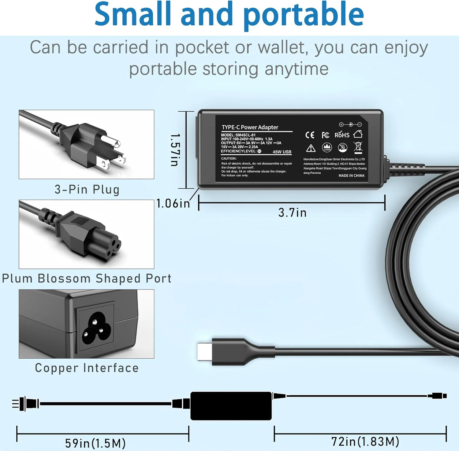 45W USB C Chromebook Charger Replacement for Hp Chromebook X360 11 13 14 14A HP Spectre X360 13 Dell, Lenovo, Acer, Asus, Samsung, Google School Chromebook Type C Laptop Charger Power Cord