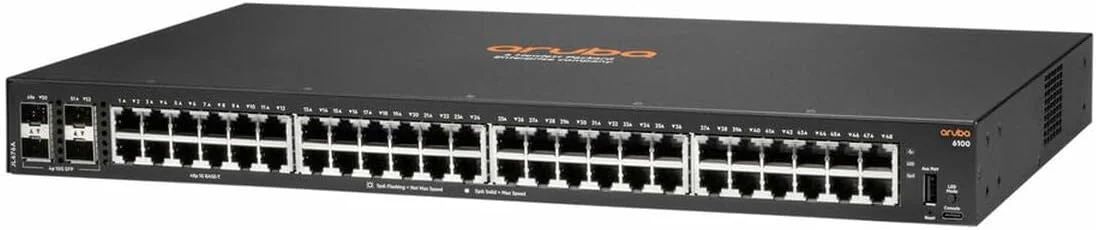 سوئیچ HPE Aruba 6100 با 48 پورت گیگابیتی و 4 پورت SFP+ مخصوص اروپا