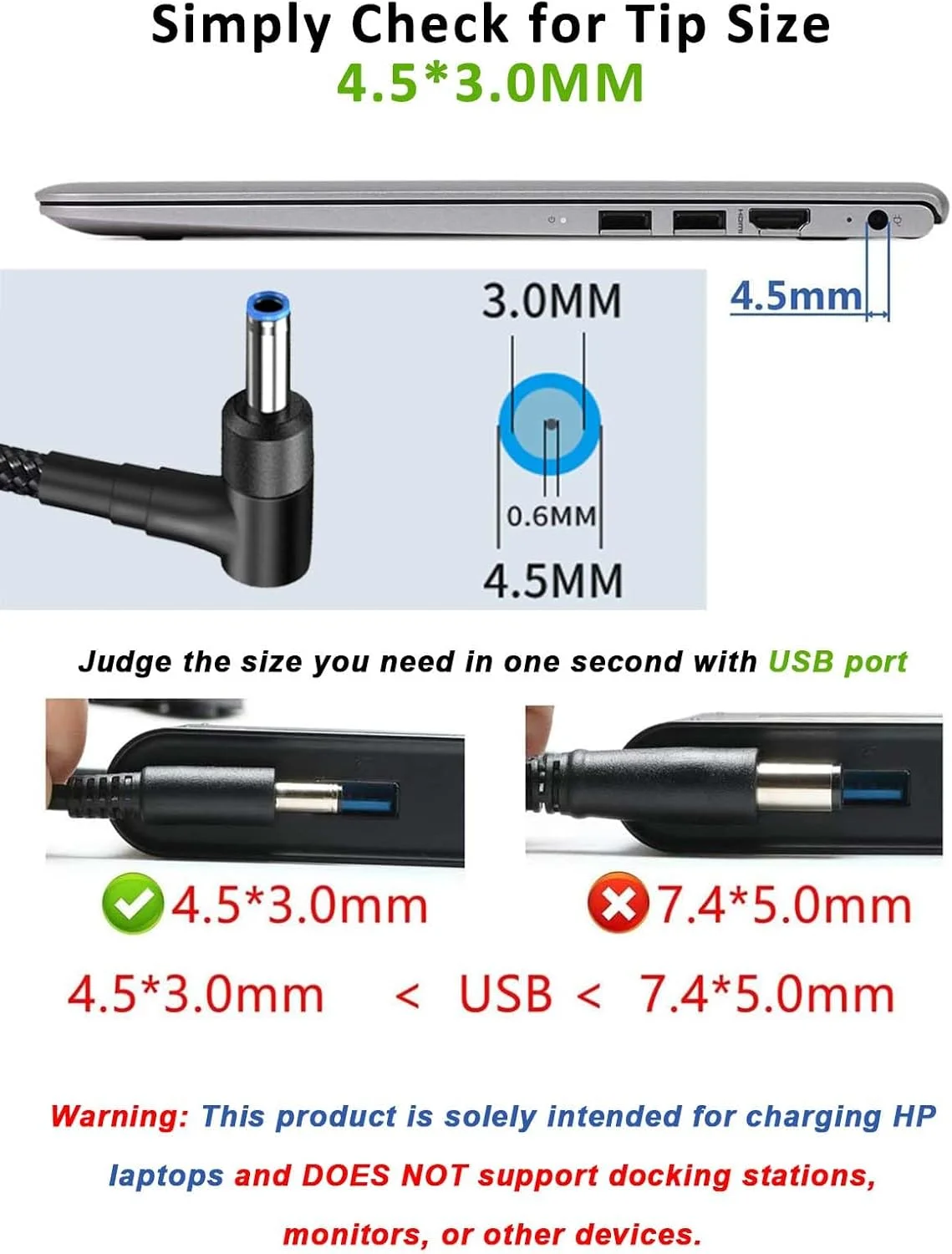 USB C to 4.5mm Laptop Charging Cable Adapter Male Type C to Right Angle DC 4.5 x 3.0mm Converter 6.5ft 100W PD Power Charger Supply Extension Cord for Stream 11 13 14 15 Pavilion Spectre Chromebook HP