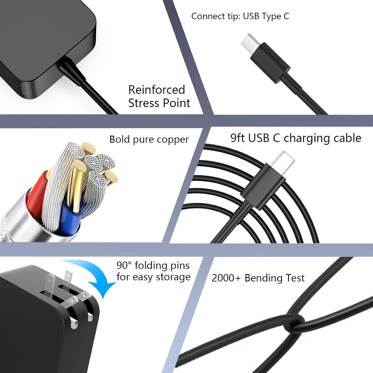 شارژر سریع 65 واتی USB C سازگار با مک بوک پرو، دل، لنوو، هواوی، اچ پی، ایسر، ایسوس و سایر لپتاپها یا تلفنهای هوشمند شارژر سریع 65 واتی USB C سازگار با مک بوک پرو، دل، لنوو، هواوی، اچ پی، ایسر، ایسوس و سایر لپتاپها یا تلفنهای هوشمند