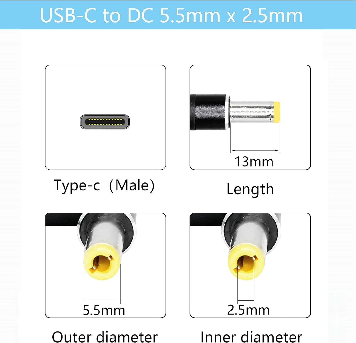 آداپتور USB Type-C به سر گرد شارژ لپ‌تاپ 5.5 میلی‌متری، مادگی 5.5x2.5 میلی‌متری، شارژر دیواری 65 وات یا 100 وات Type-C GaN، برای نوت‌بوک‌های ایسوس فوجیتسو لنوو Q551L U56E X550C X551M R554L Q500A X555L