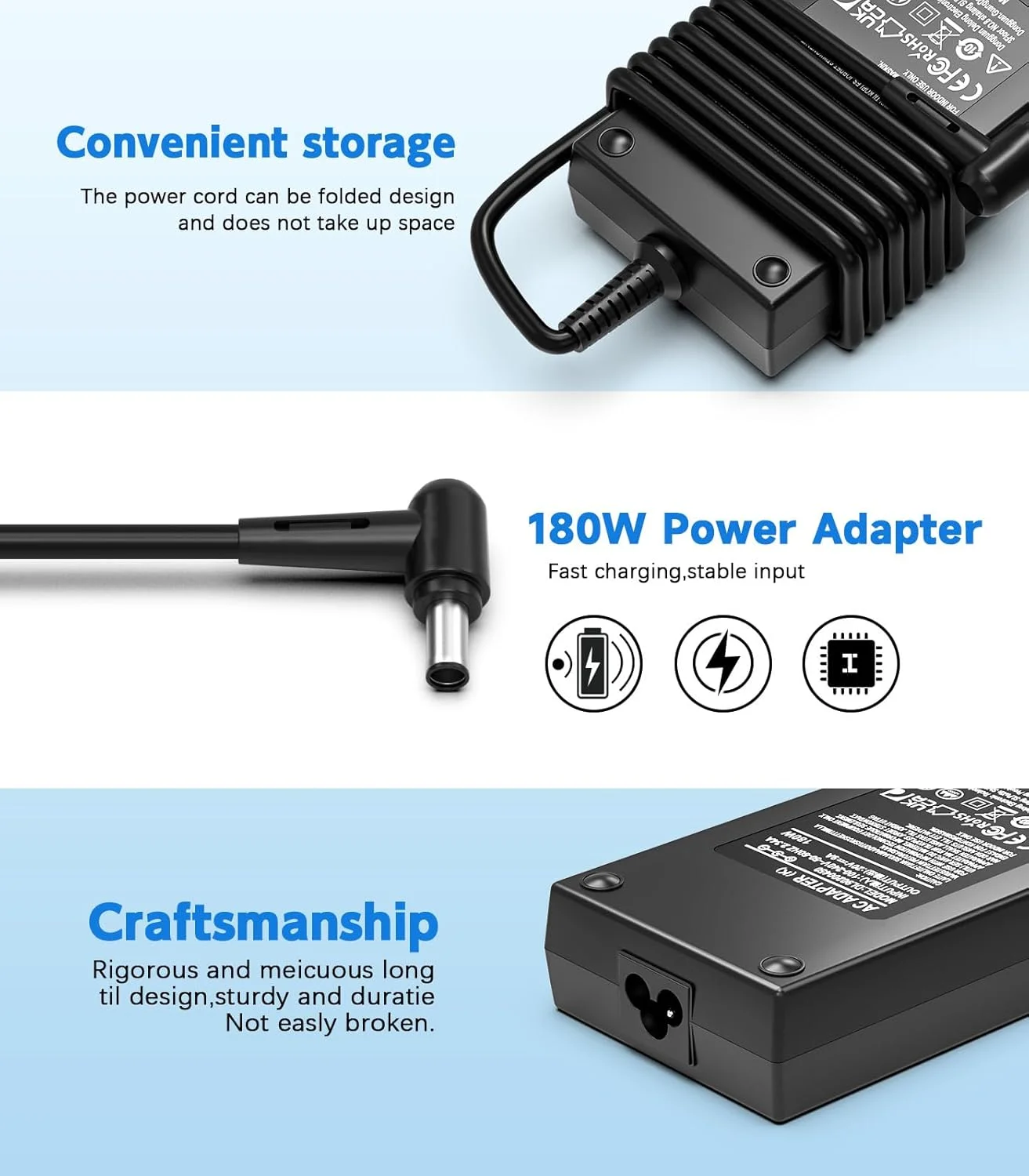 شارژر لپ تاپ 180 وات 20 ولت 9 آمپر مناسب برای ASUS ROG Zephyrus G14 GA401, G15 GA502; ASUS TUF Gaming F15 FX505D, A15 FA506IU, A17 FX705D آداپتور برق (6.0 x 3.7mm)