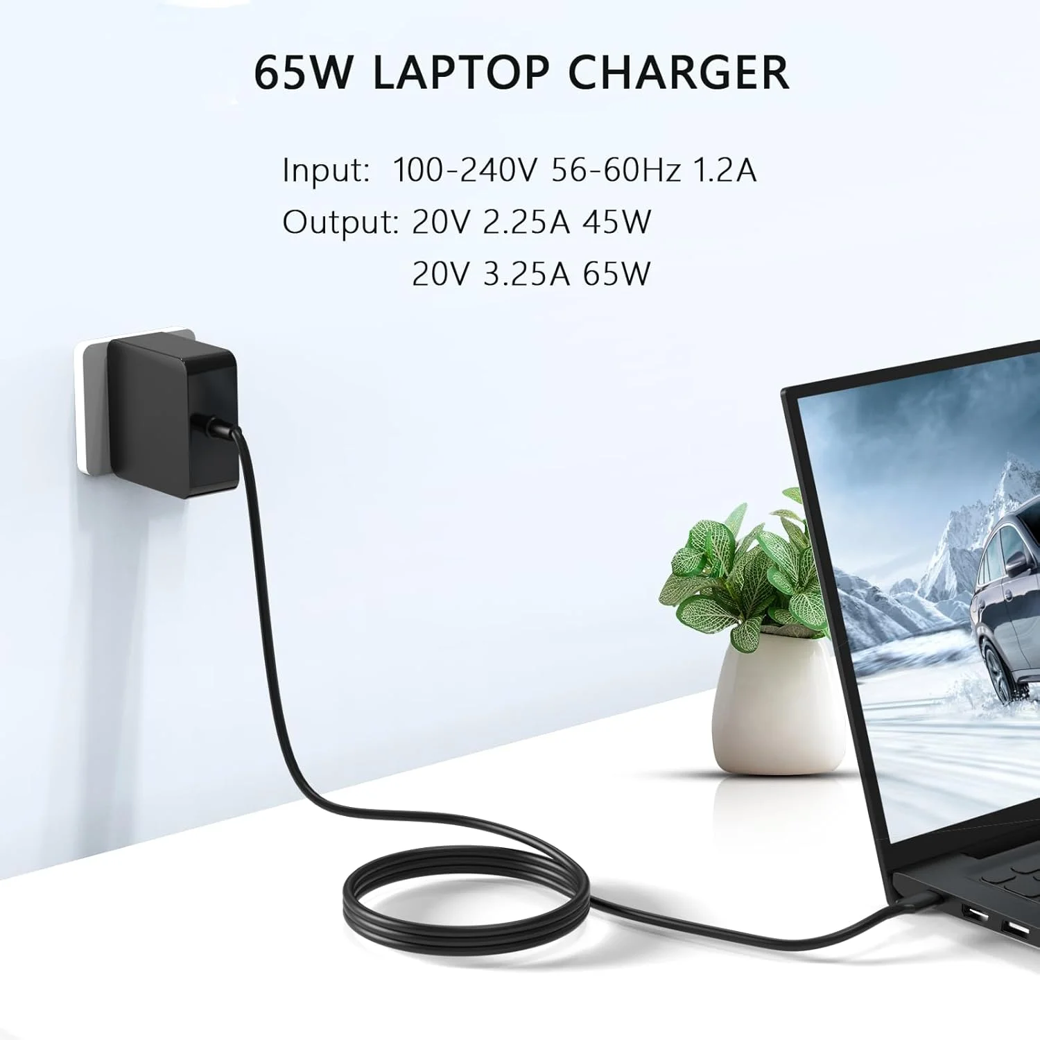 شارژر لپ تاپ 65 واتی USB C سازگار با ایسوس Zenbook S 16 UM5606/ 14 UX3405/ A14 UX3407/ S14 UX5406/ Duo UX8406/ 14 OLED UM3406 Q425/ 15 OLED UM3504/ S 13 OLED UX5304 آداپتور برق Type C