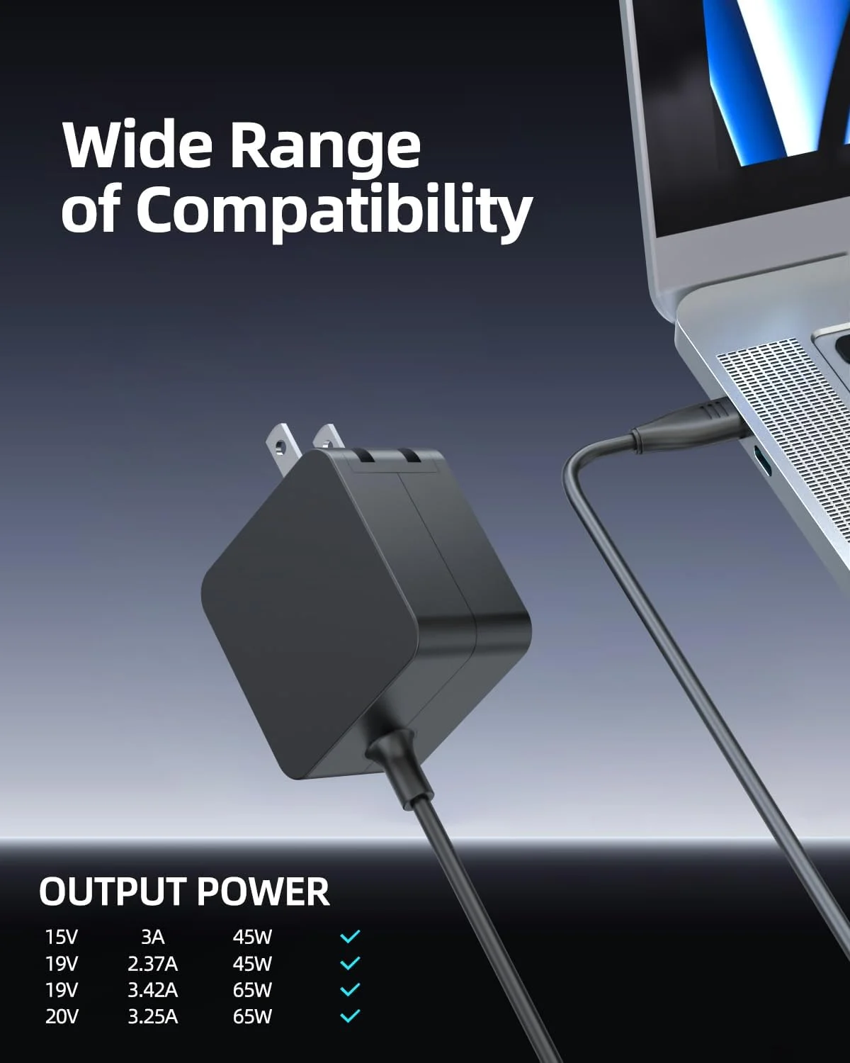 شارژر مناسب برای ایسوس ویووبوک ۱۵ ۱۷ ۱۴ ۱۶ S15 S14، ذنبوک ۱۴، اکسپرت بوک B5، کروم بوک (دارای گواهی ایمنی UL) فلیپ OLED 65W 45W USB C