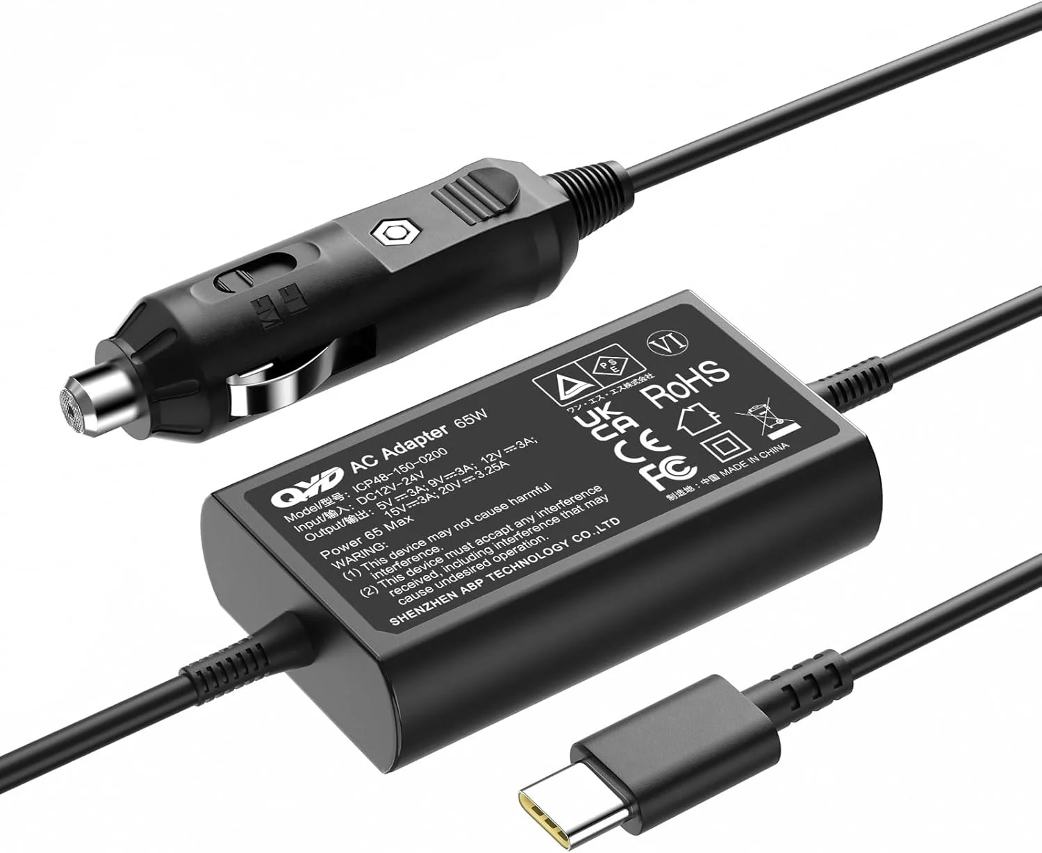 شارژر فندکی لپ تاپ USB C 65W DC برای لنوو Thinkpad Yoga Ideapad Slim ThinkBook MacBook Dell Latitude Chromebook Asus Acer HP Samsung و تمام دستگاه ها با پورت Type-C