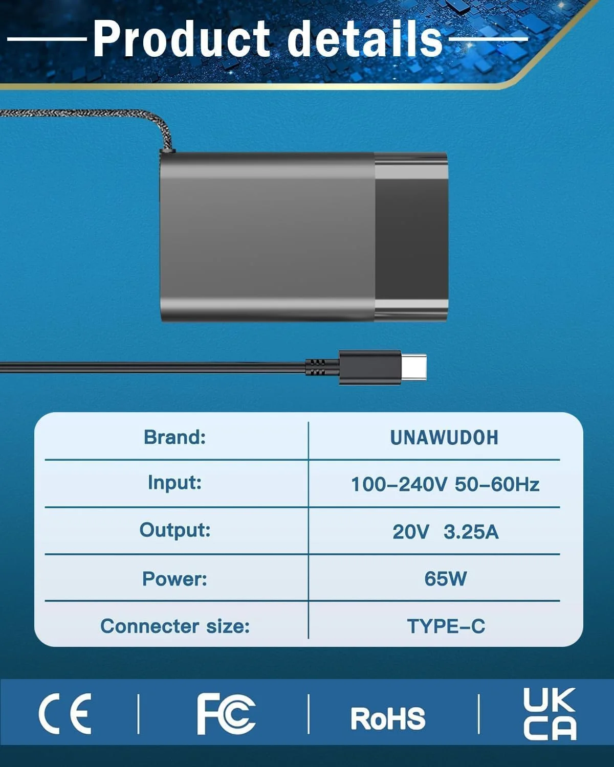 شارژر لپ تاپ باریک 65 واتی USB C برای HP Spectre x360، Spectre، Chromebook، Elitebook x360، Elitebook، Elite x2، Envyx360، ProBook Travel Type C