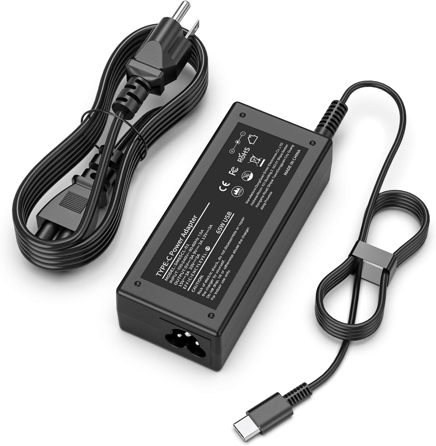 شارژر لپ تاپ 65 واتی USB C سازگار با لپ تاپ های Hp Lenovo Thinkpad/Yoga، Dell Chromebook 3100، Latitude 5420، Asus، Samsung، Acer، Google Series با سیم برق Type C