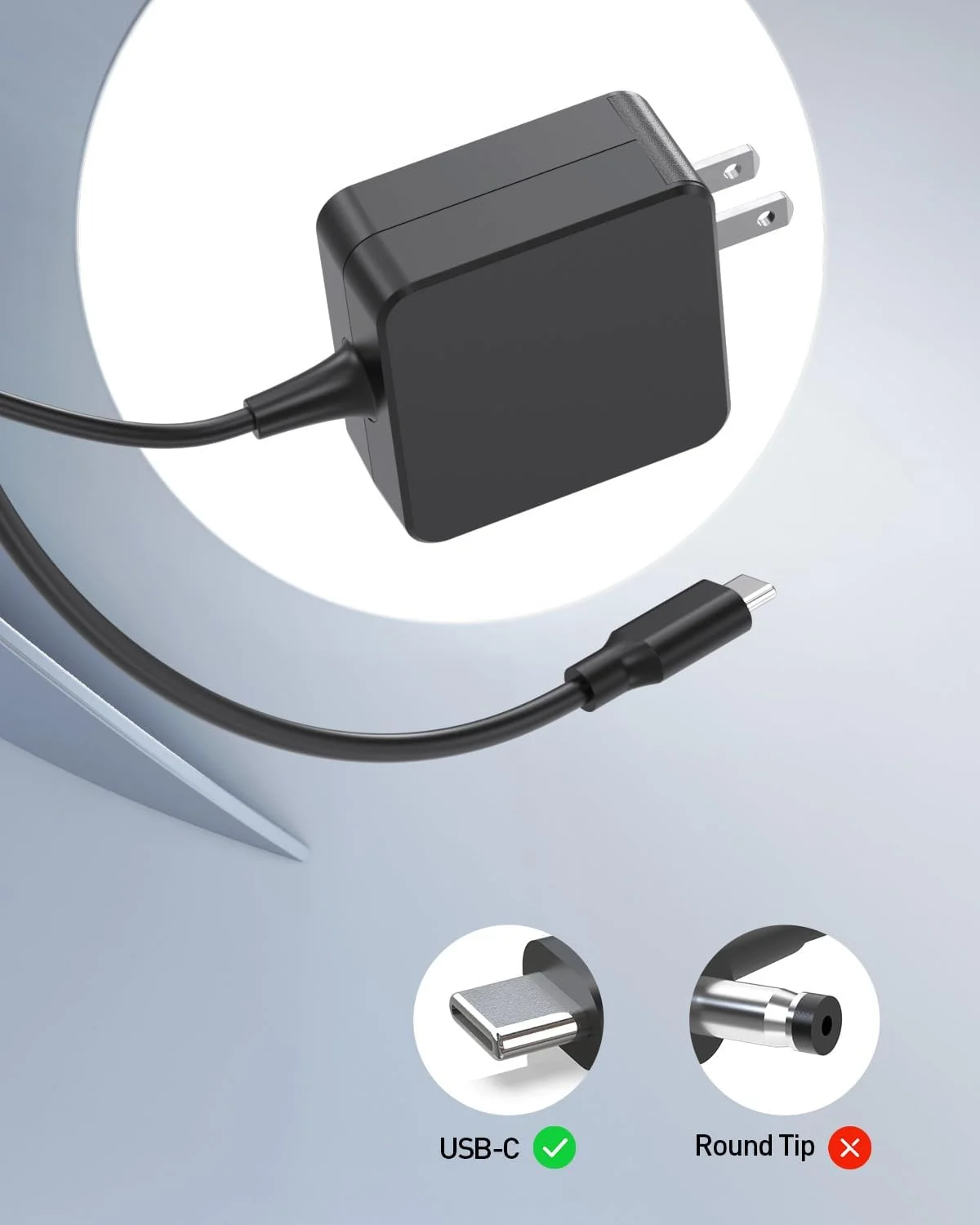 شارژر ۴۵ واتی USB C جایگزین برای آداپتور برق لپ تاپ ایسوس کروم بوک