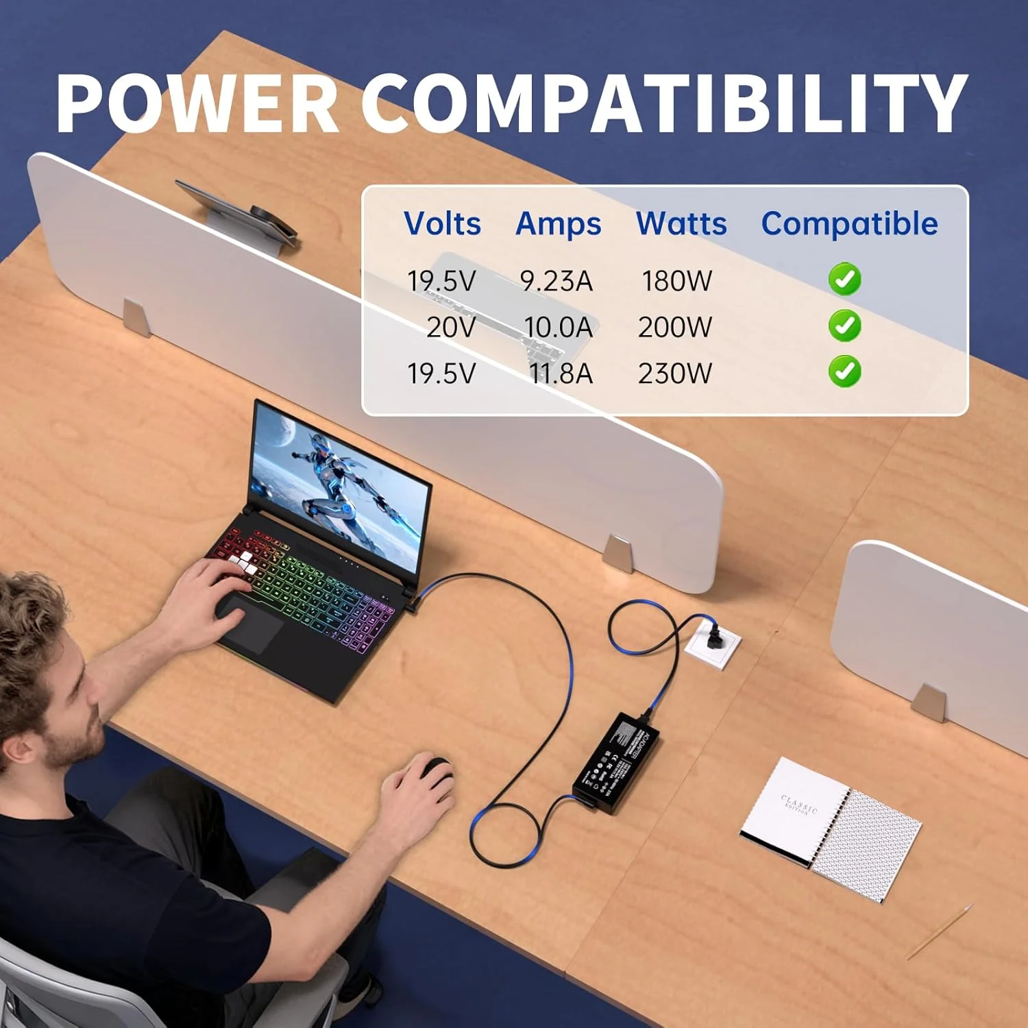 آداپتور 230 وات 19.5 ولت 11.8 آمپر جایگزین شارژر لپ تاپ ایسوس سازگار با ASUS Rog Zephyrus M GU501G GU501 GU502 GU501GM GU502GV Asus ROG Strix G15 G512 ROG Strix G17 G7