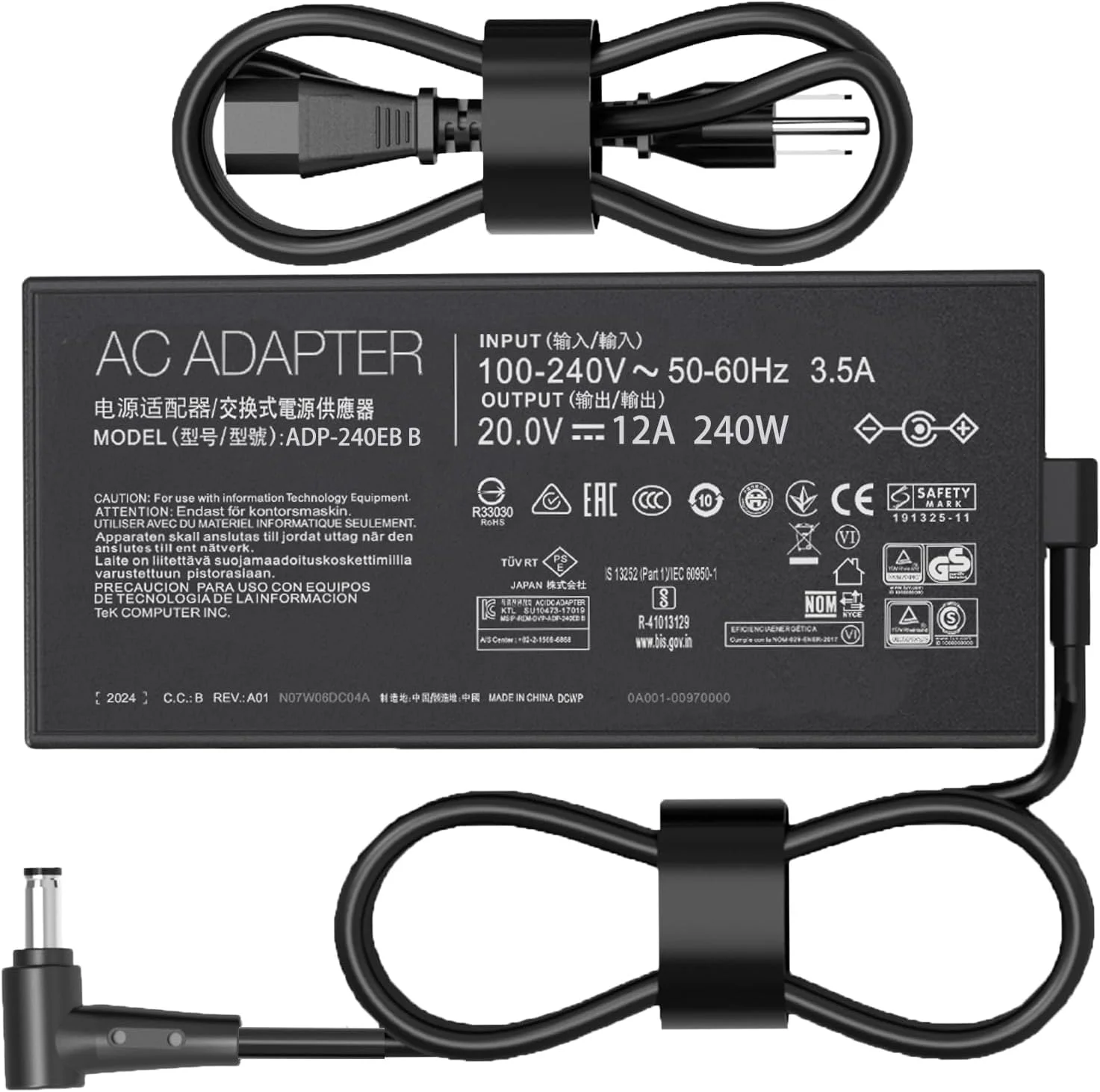 شارژر 240 واتی AC مناسب برای لپ‌تاپ‌های گیمینگ ایسوس Zephyrus M16 G14 G15 G17 G16 S S15 S16 S17 ROG Strix Scar 15 G15 G16 TUF F15 F17 A15 A17 GU603 GU604 GA401 GA402 GA503 G513 G533 G614 G713 FA507 FX507 FA707