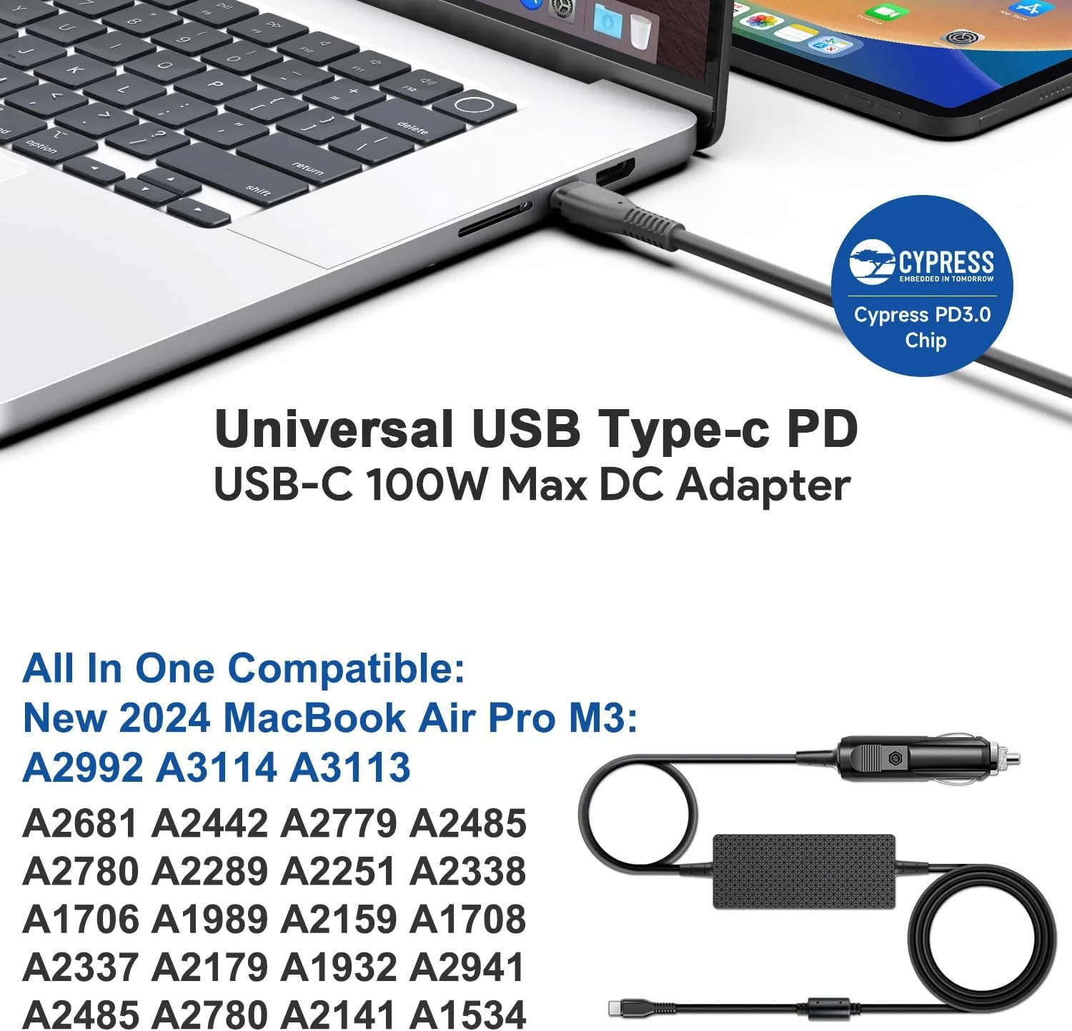 شارژر فندکی لپ تاپ HKY USB C PD 100W 95W 90W 65W 45W آداپتور DC برای Lenovo Thinkpad/Yoga/IdeaPad, Dell Latitude/XPS, LG Gram, MacBook Pro/Air, HP Spectre/Elitebook, Surface, Acer, Asus, MSI, Chromebook