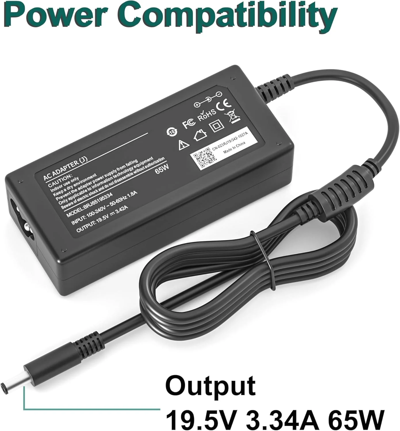 شارژر 65 واتی AC برای دل Inspiron سری های 15-7000، 15-5000، 15-3000، 17-7000، 17-5000، 17-3000، 13-7000، 11-3000 2 در 1، 3558، 3181، 5100، 5535، 5555، 5558، 5559، 5567، XPS 9350، 9360 la65ns2-01، منبع تغذیه لپ تاپ