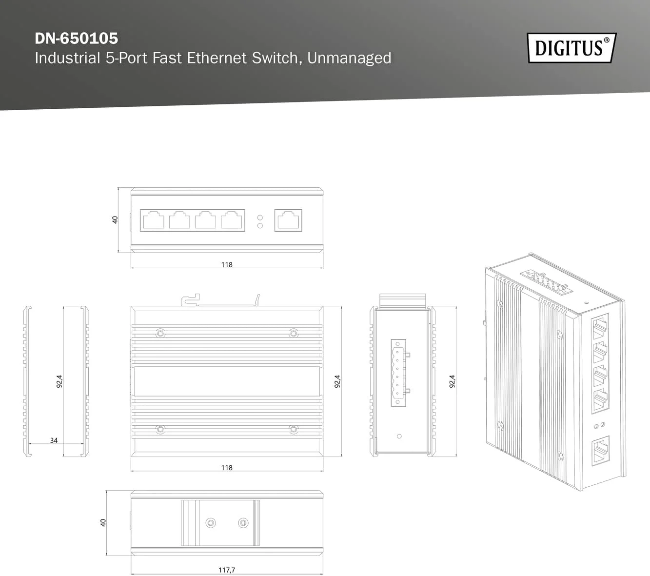 سوئیچ صنعتی 5 پورت فست اترنت DIGITUS