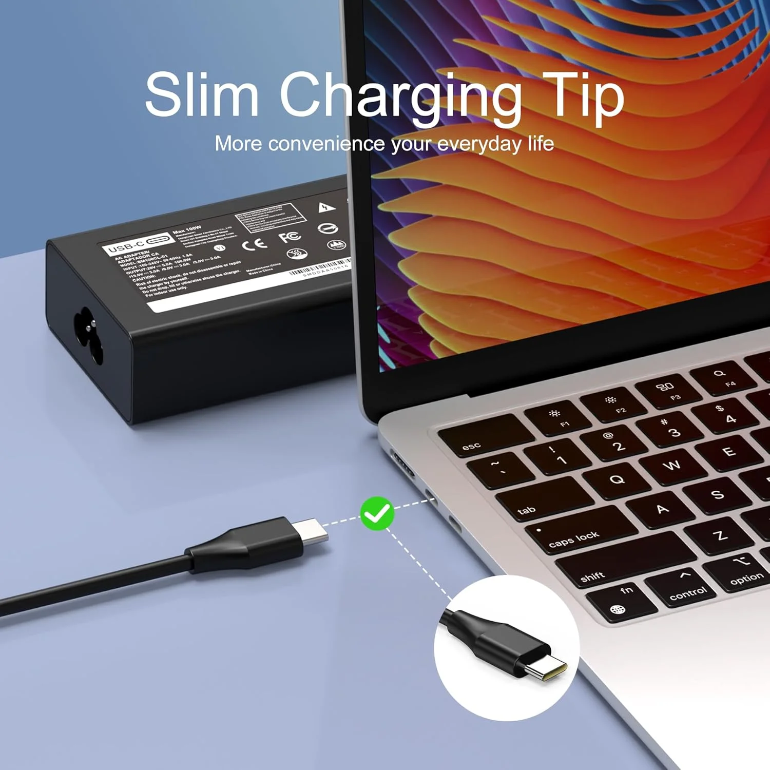 شارژر USB C باریک 100 واتی جایگزین برای لنوو IdeaPad 5 Pro 16، ThinkBook 15 16 ThinkPad X13 Yoga Pro14s، T14p Gen1، T14s، NEO 14 آداپتور برق لپ تاپ مسافرتی Type C با شارژ سریع