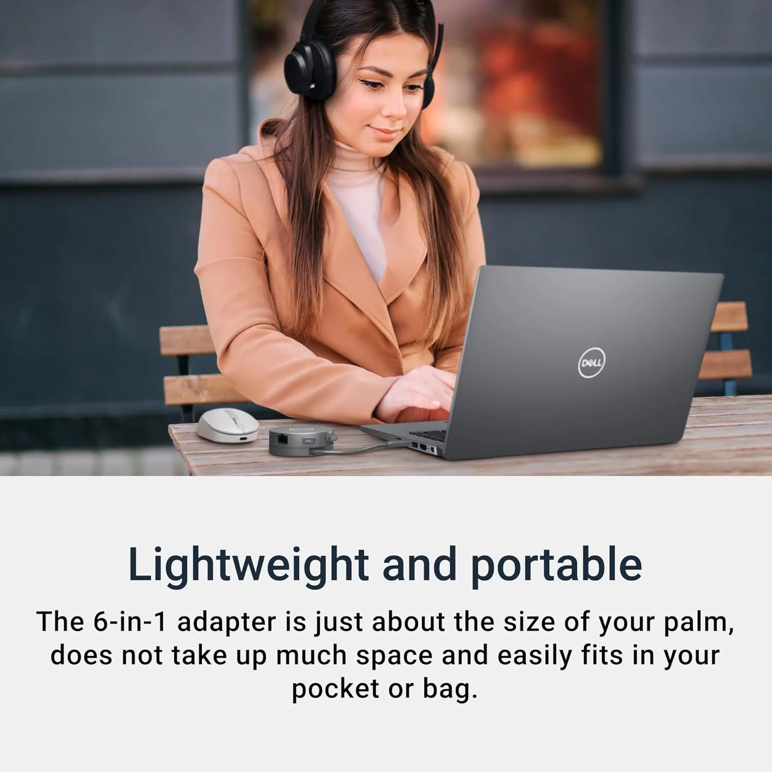 آداپتور چند پورت USB-C دل DA305 مدل 6 در 1 - کابل کواکسیال گرد، اتصال آسان، USB-C یکپارچه - خاکستری