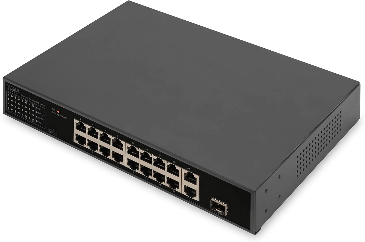 سوییچ 16 پورت DIGITUS FE PoE با 2 آپلینک GE RJ45/SFP پاور اور اترنت RJ-45
