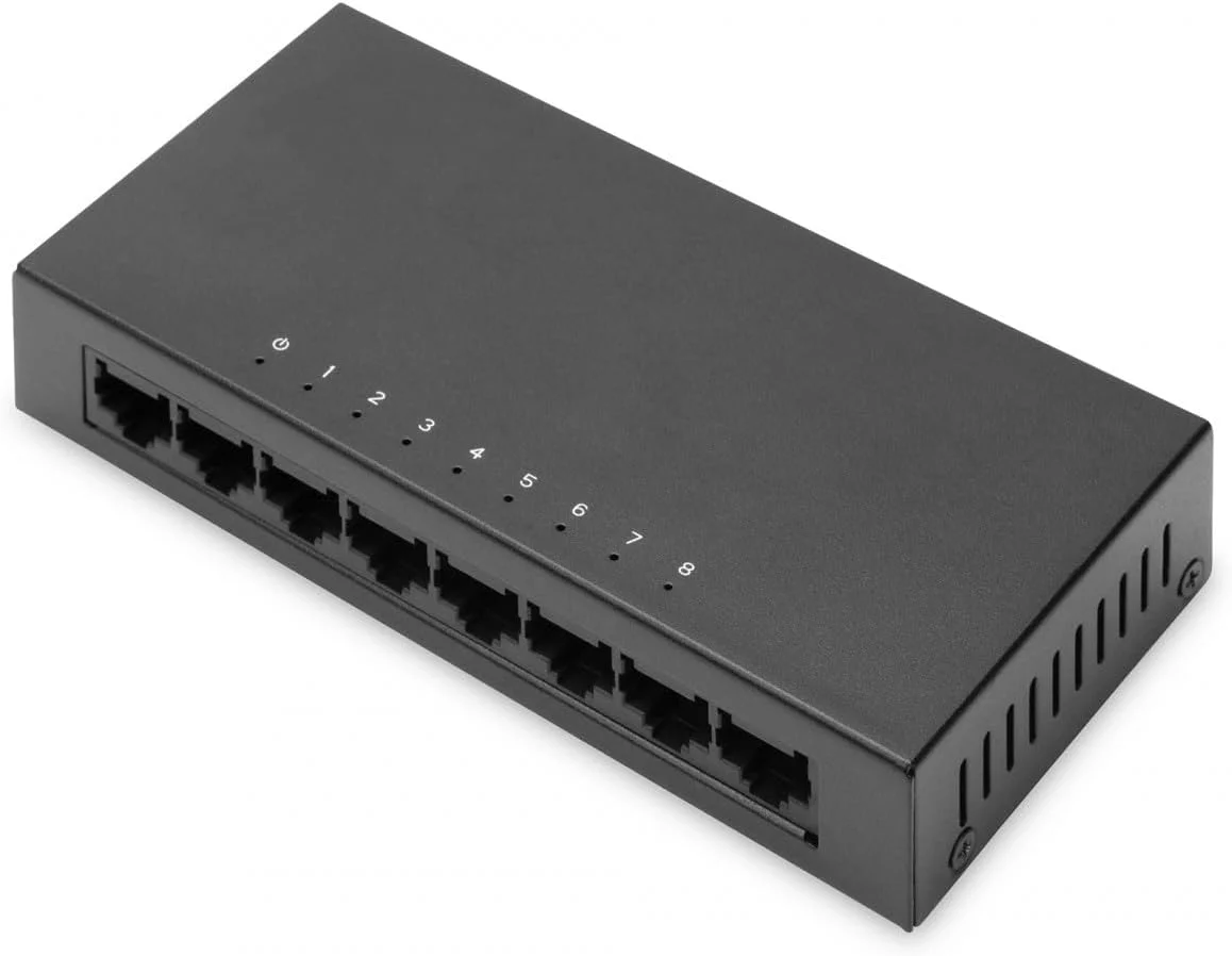سوئیچ شبکه 8 پورت DIGITUS - فست اترنت - غیر مدیریتی - 8 پورت RJ45 - 10/100 مگابیت بر ثانیه - Auto-MDI/MDI-X - Plug & Play - مشکی