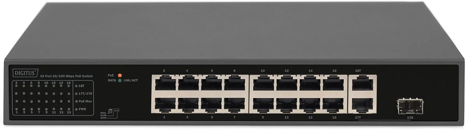 سوییچ 16 پورت DIGITUS FE PoE با 2 آپلینک GE RJ45/SFP پاور اور اترنت RJ-45