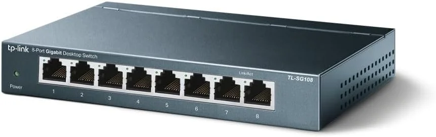 سوئیچ شبکه 8 پورت گیگابیتی TP-Link TL-SG108 (Plug-and-Play، 8 پورت LAN RJ-45، بدنه فلزی، IGMP-Snooping، غیر مدیریتی، بدون فن) آبی متالیک