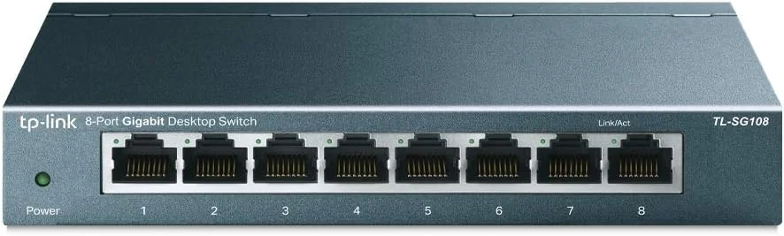 سوئیچ شبکه 8 پورت گیگابیتی TP-Link TL-SG108 (Plug-and-Play، 8 پورت LAN RJ-45، بدنه فلزی، IGMP-Snooping، غیر مدیریتی، بدون فن) آبی متالیک