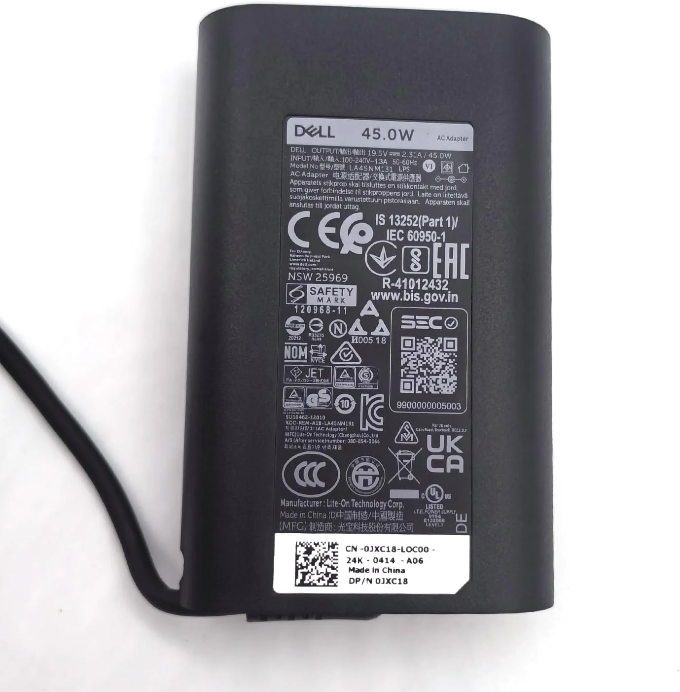 شارژر لپ تاپ دل 45 وات با نوک 4.5 میلی متری، مناسب برای VOSTRO 3400 3401 3405 و Inspiron 7568 7405 5406 5408 5409، رنگ مشکی، مدل LA45NM131