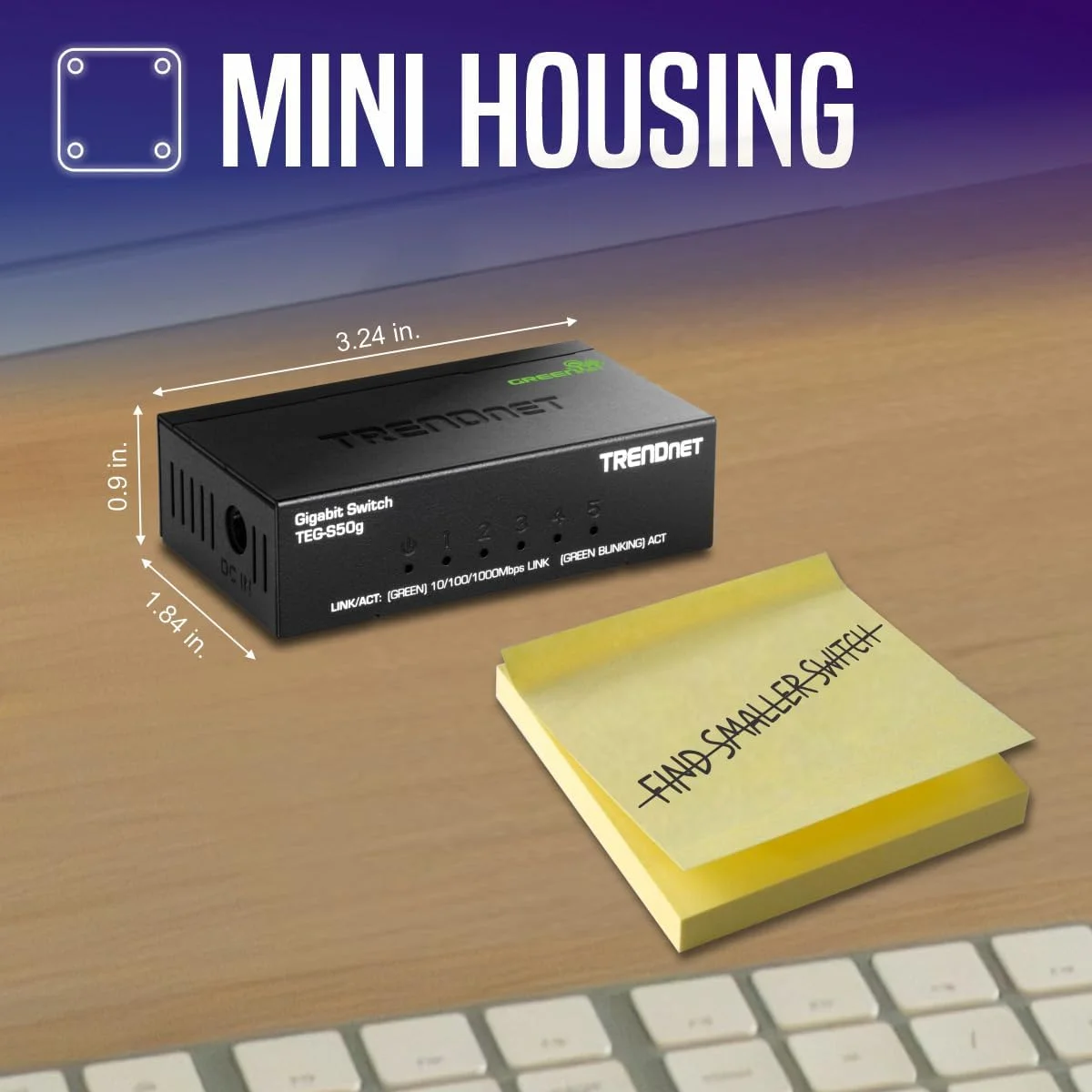 ترندنت، TEG-S50g، سوئیچ مینی گیگابیتی 5 پورت، فناوری GREENnet، سوئیچ شبکه اترنت فلزی رومیزی، 5 پورت گیگابیتی، بدون فن، مشکی