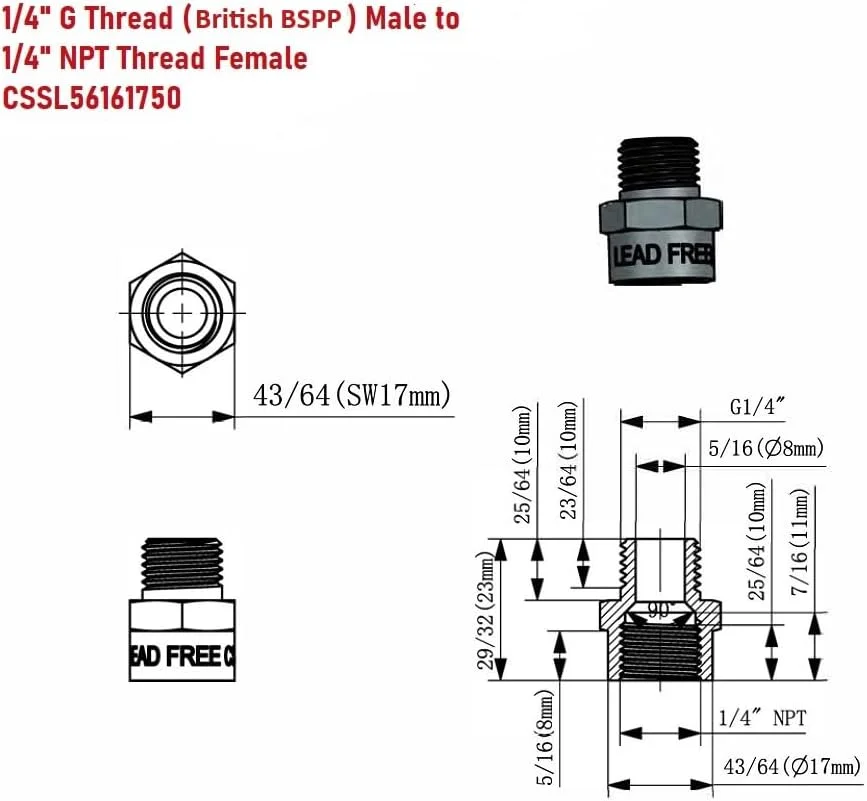 اتصال تبدیل رزوه G (BSPP بریتانیایی) نری به NPT مادگی - بدون سرب (2 عدد، 1/4 اینچ x 1/4 اینچ)