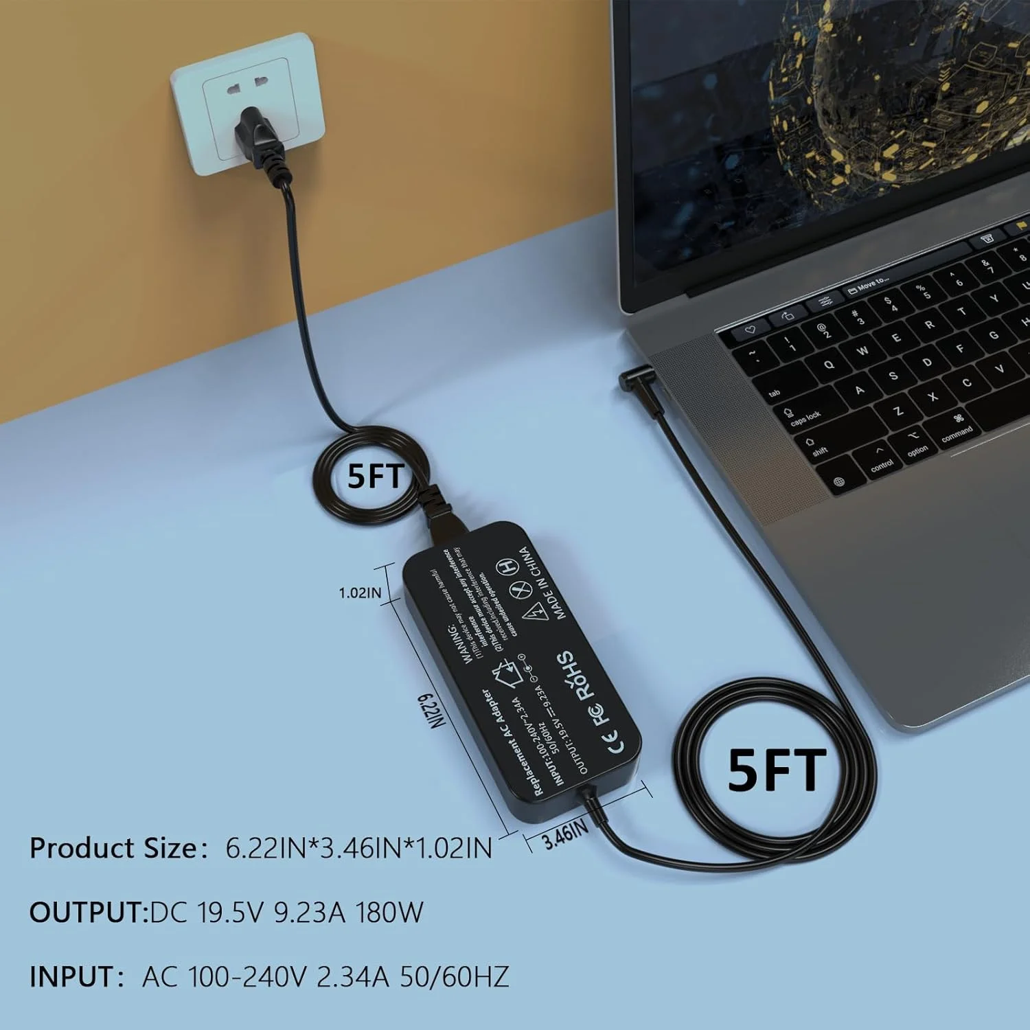 شارژر لپ‌تاپ 180 واتی سازگار با ایسوس TUF Gaming F15 15.6'' FX506HC FX506HE A15 FA506IE FA506NC FA506QE FA507RF F17 17.3" FX706HC آداپتور برق لپ‌تاپ تجاری