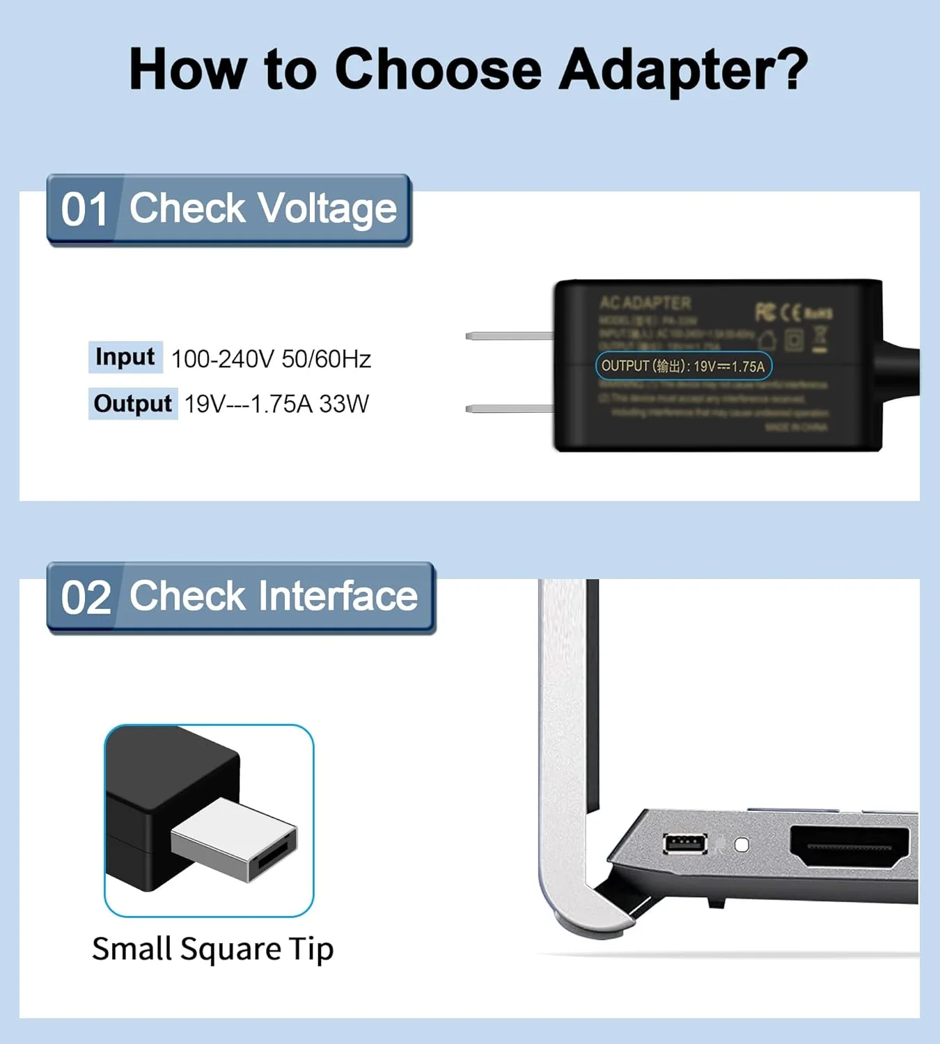 شارژر 33 واتی سازگار با لپ‌تاپ‌های Asus Eeebook X205 X205T X205TA E205SA Vivobook E200H E202S E205SA Transformer Book Flip TP200SA TP200S Chromebook C100PA C201 C201P C201PA