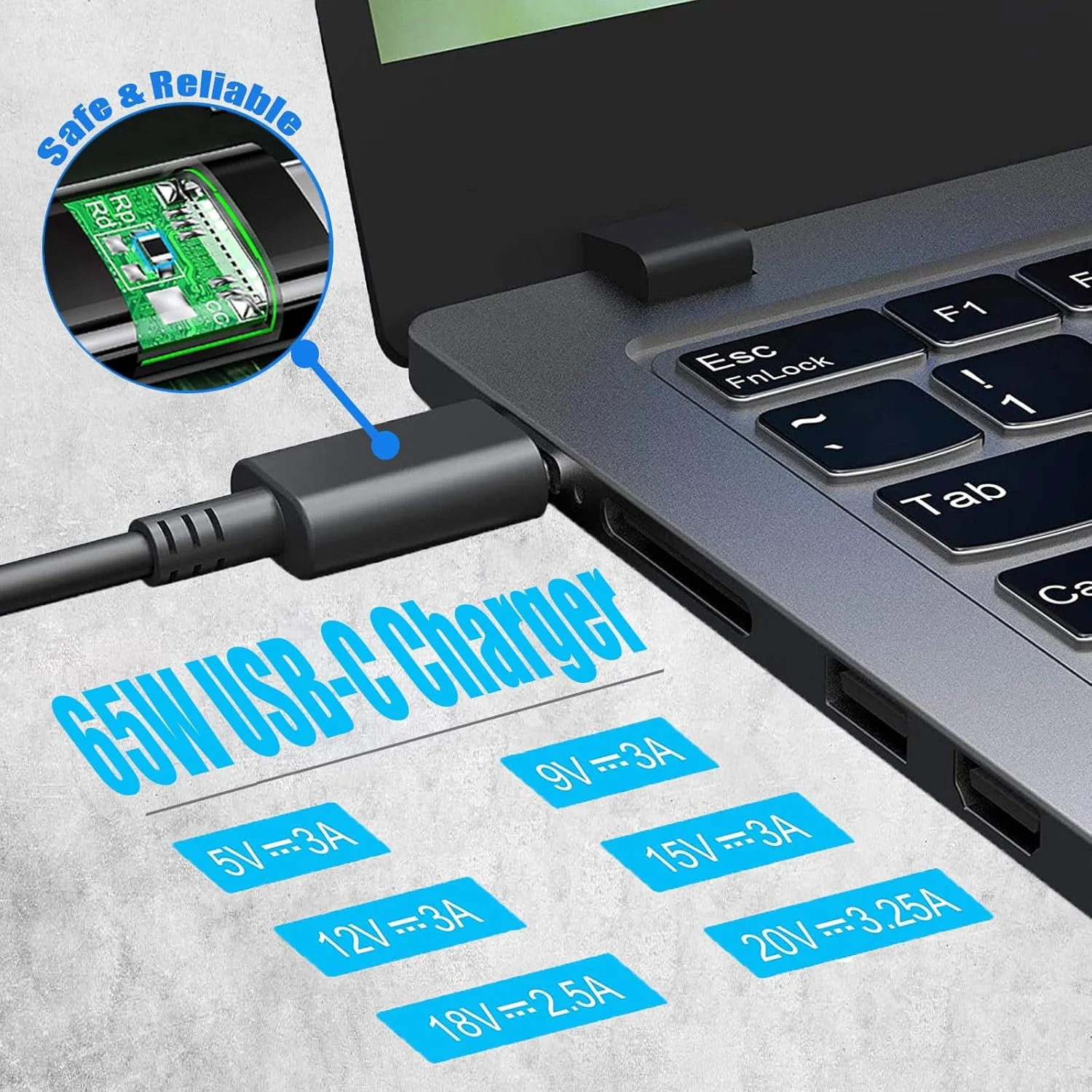 شارژر لپ تاپ 65 واتی USB-C، سازگار با Lenovo Thinkpad Chromebook Yoga T480 T490 T580 E580 300e 500e C330 S340 730 C930 و Dell، HP، Asus، Acer... آداپتور برق سری Type-C شارژر لپ تاپ 65 واتی USB-C، سازگار با Lenovo Thinkpad Chromebook Yoga T480 T490 T580 E580 300e 500e C330 S340 730 C930 و Dell، HP، Asus، Acer... آداپتور برق سری Type-C