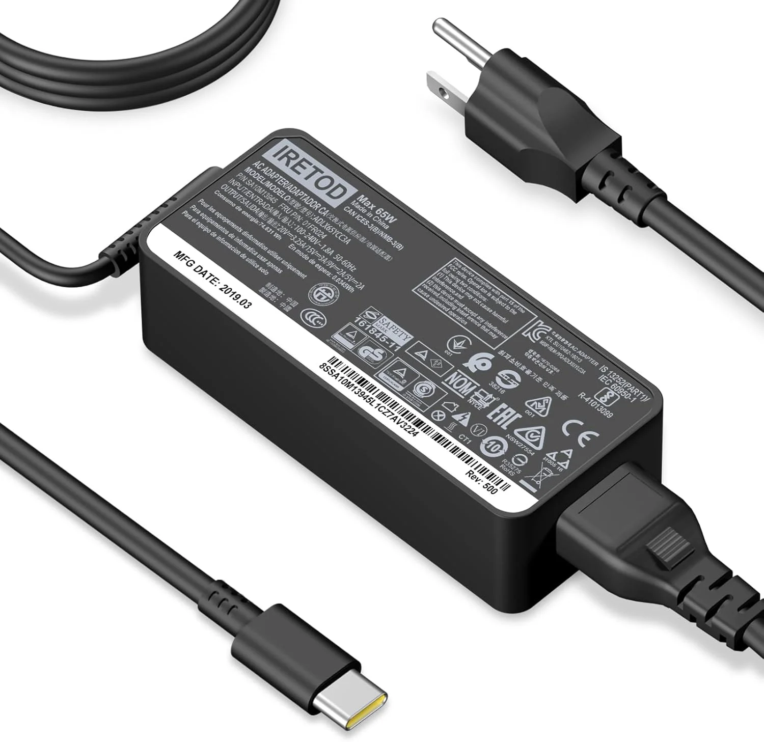 شارژر سازگار با لپ تاپ لنوو 65W 45W Thinkpad Yoga Chromebook USB Type C(USB-C) آداپتور برق سریع