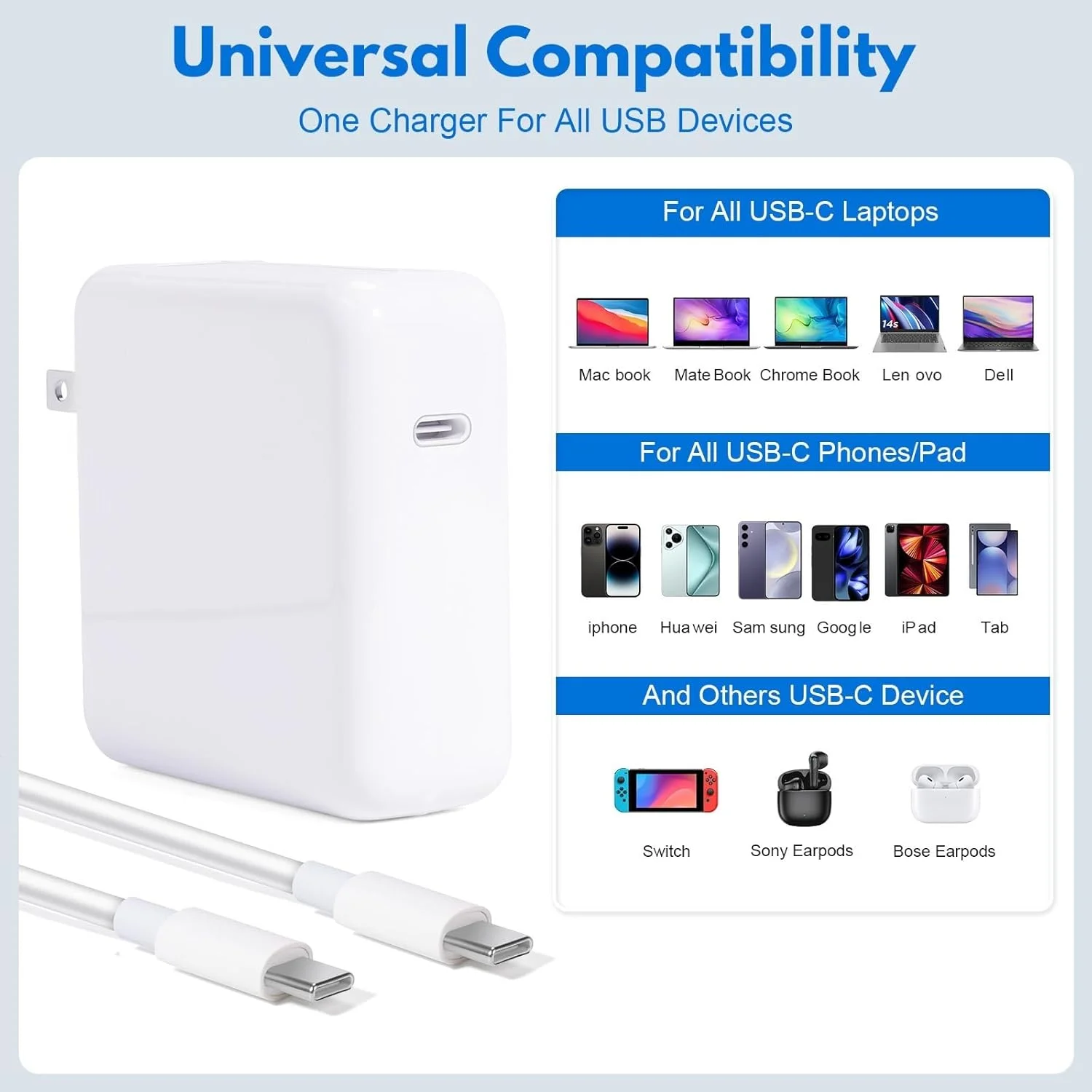 آداپتور برق 87 واتی USB C شارژ سریع لپ تاپ جایگزین برای مک پرو 13/14/15 اینچی بعد از 2016، برای مک بوک ایر بعد از 2018، کابل برق USB C به C