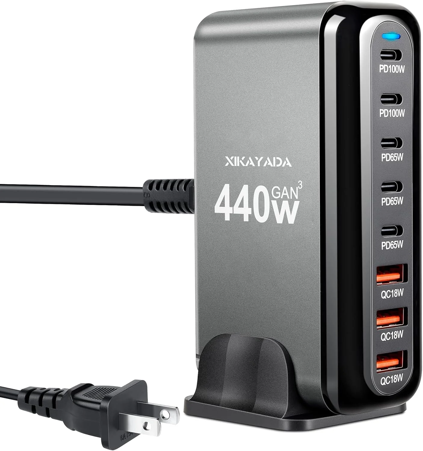 شارژر USB C 440W GaN، ایستگاه شارژ سریع 8 پورت PD3.0، آداپتور AC 100W/65W سازگار با MacBook Pro/Air، Chromebook، Surface/HP/ASUS/DELL Laptop، iPhone/Android Phone