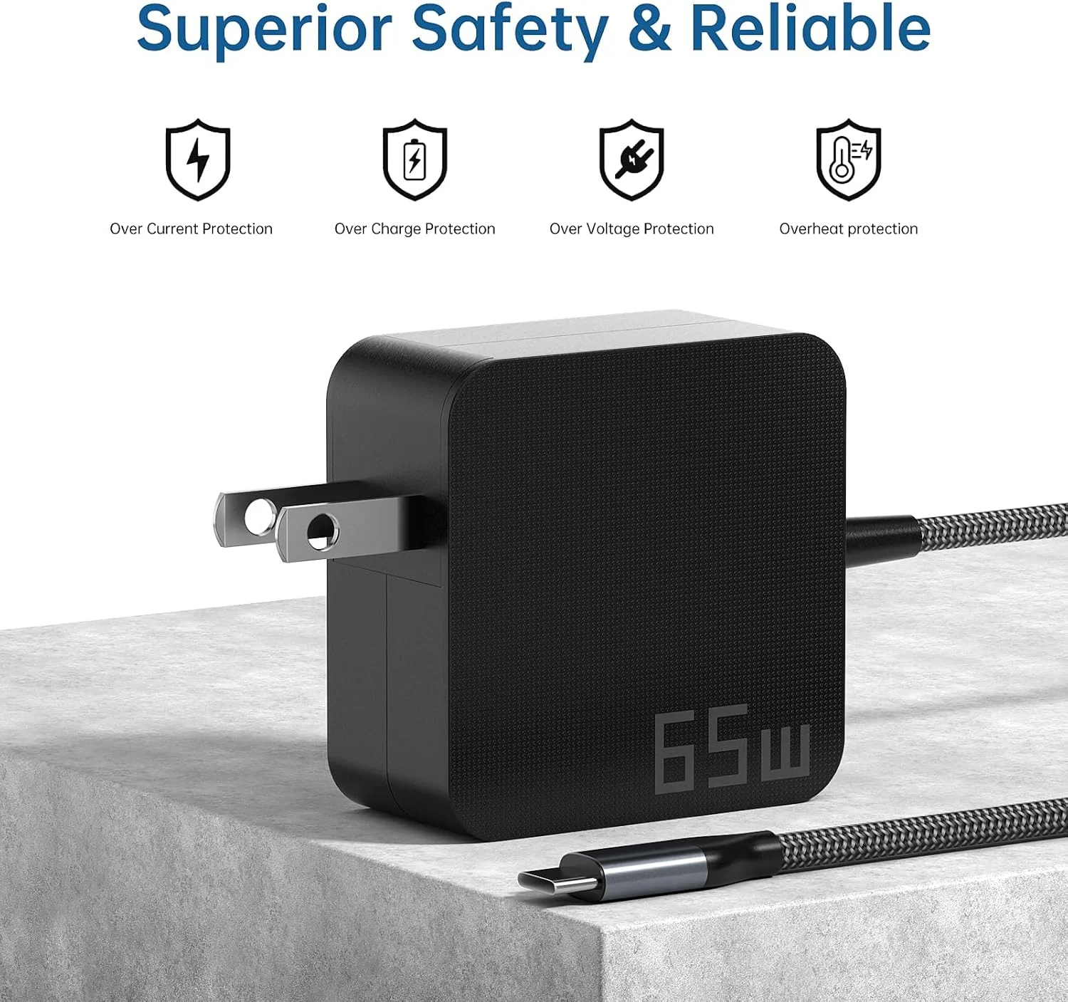 شارژر لپ تاپ 65 واتی USB C | آداپتور برق USB-C با قابلیت شارژ سریع سازگار با لنوو، ایسوس، سامسونگ گلکسی تایپ C با فناوری PD | شارژر ایده آل کامپیوتر برای خانه، دفتر و مسافرت