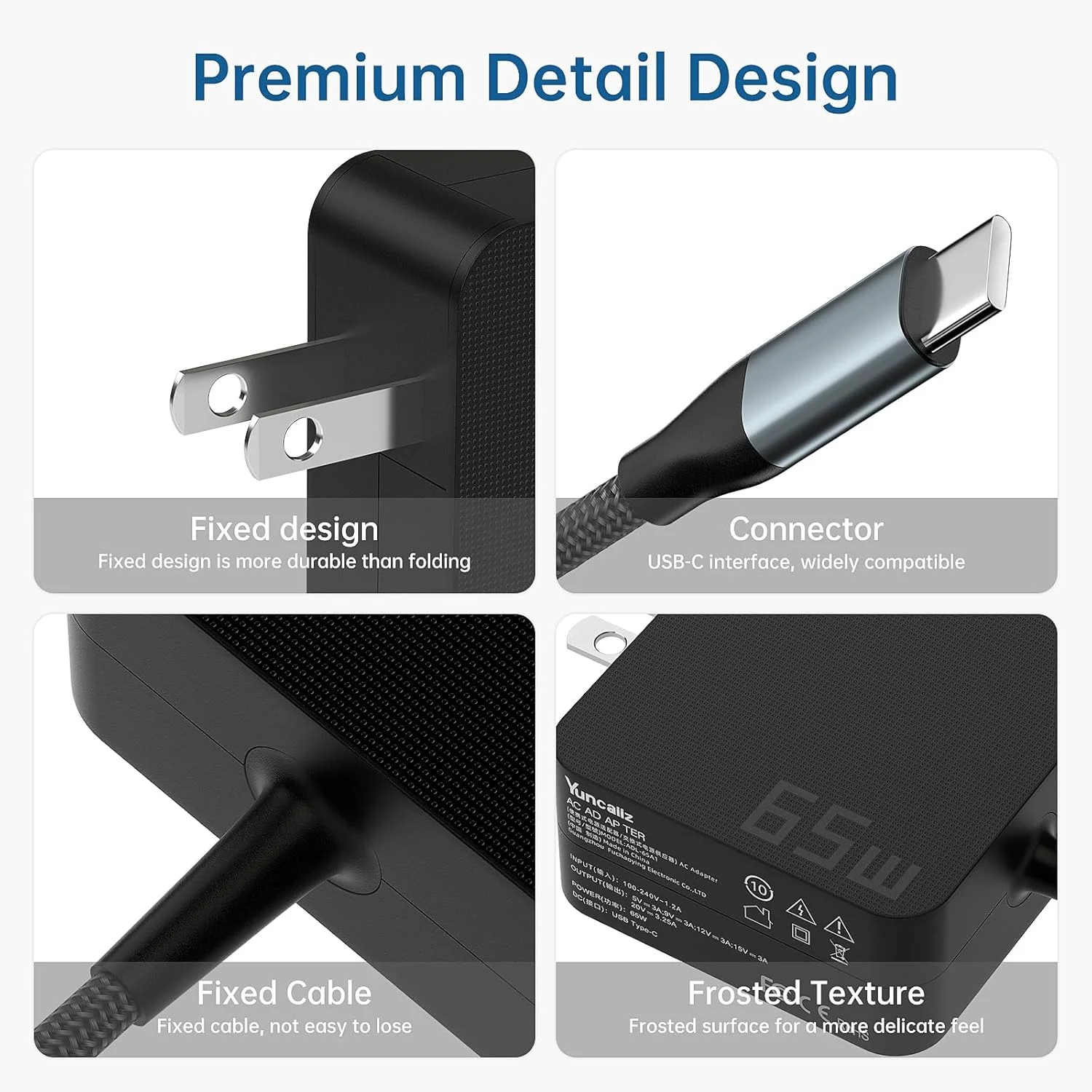 شارژر لپ تاپ 65 واتی USB C | آداپتور برق USB-C با قابلیت شارژ سریع سازگار با لنوو، ایسوس، سامسونگ گلکسی تایپ C با فناوری PD | شارژر ایده آل کامپیوتر برای خانه، دفتر و مسافرت