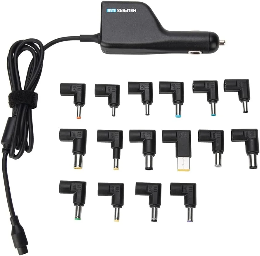 شارژر فندکی لپ تاپ 12V 24V به 16V 18.5V 19V 19.5V 20V DC آداپتور برق 90W با USB QC3.0 18W و 16 سر 108W یونیورسال برای HP Dell IBM Lenovo Acer ASUS Compaq Samsung Sony و غیره