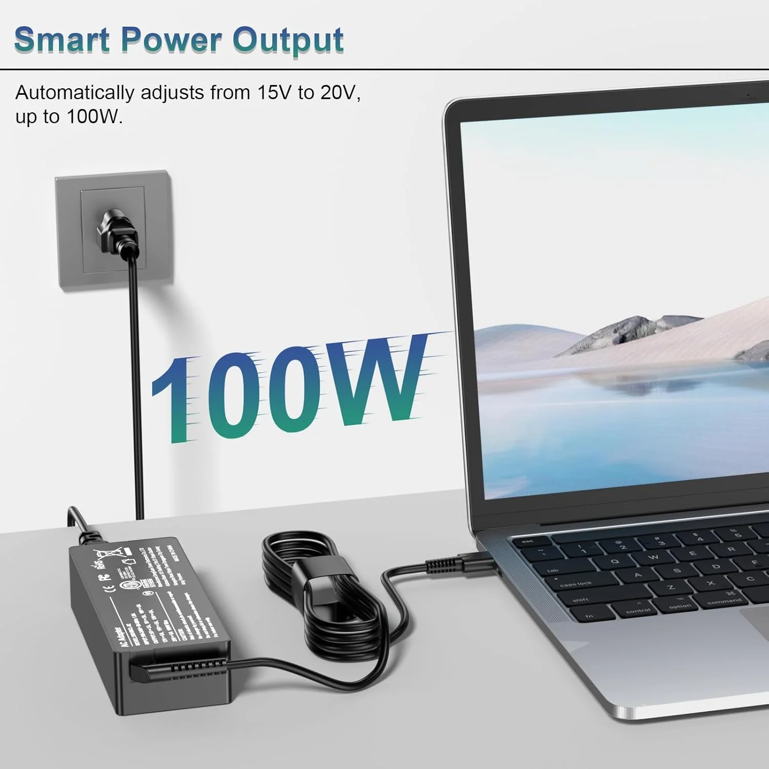 شارژر لپ تاپ USB C ۱۰۰ وات، آداپتور برق PD 3.0 سریع با کابل ۲ متری، سازگار جهانی با لنوو Thinkpad، اچ پی، مک بوک، دل، ایسوس، ایسر و همه دستگاه های USB-C - مناسب سفر، دارای گواهینامه CE/FCC/ETL