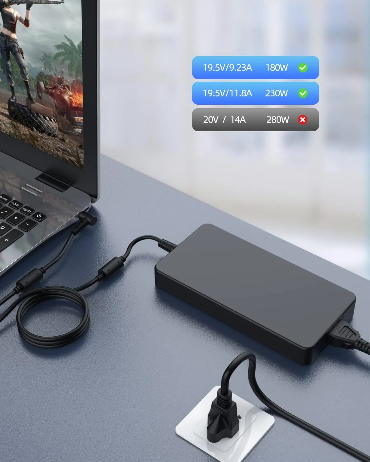 شارژر 230 واتی مناسب برای لپ‌تاپ‌های Asus Rog Zephyrus M15 M16 G16 GM501G GM501 GU502L GU502 GU502G GU603 GU603H GU603HE GM501GM GM501GS GU502GV GU502GU GU502LW GU502LWS GU502LU GU502LV