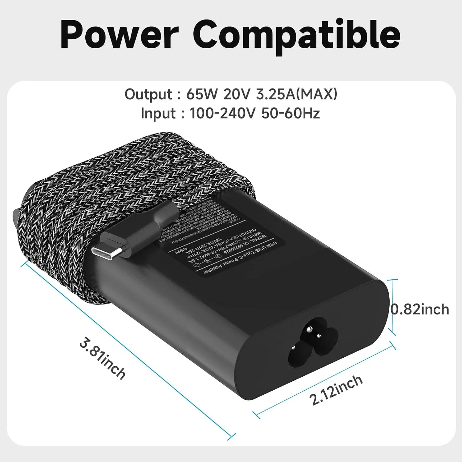 شارژر جدید باریک 65 واتی USB C سازگار با لپ تاپ، جایگزین شارژر سازگار با کروم بوک، الیت بوک، آداپتور برق لپ تاپ پرو بوک Type C