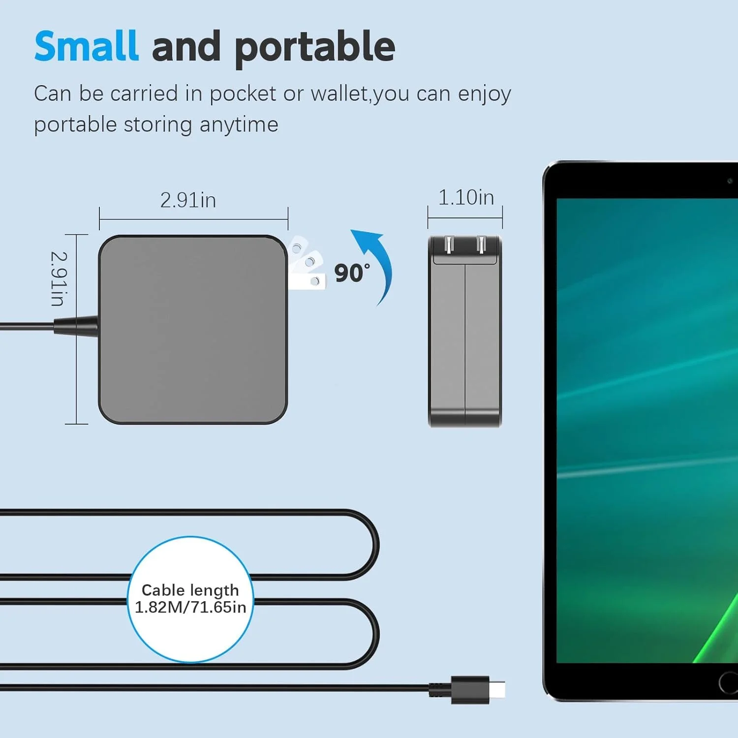 آداپتور برق شارژر لپ تاپ 65 واتی USB C، شارژر سریع USB-C سازگار با Asus Chromebook Flip C101 C204 C213 C223 C302C C403 C423 C425 C433 C434 C436 C523 CX22 CM3 CM5 CX5 به همراه سیم برق