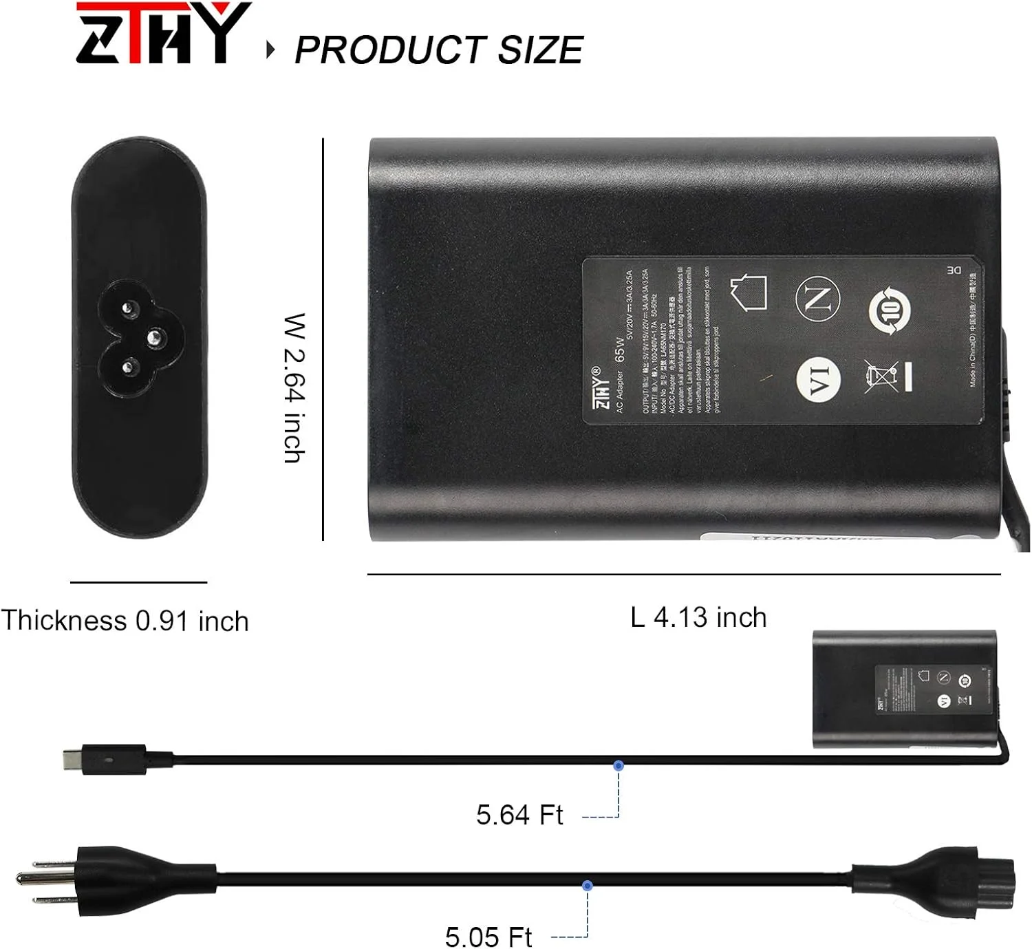 آداپتور شارژر باریک 65 واتی USB C Type-C سازگار با HP EliteBook X360 1030 G2 G3 G4 1040 G5 G6 Elite x2 1012 G2 ProBook 470 640 650 G5 G6 Chromebook 11 G6 EE Spectre X360 13 14