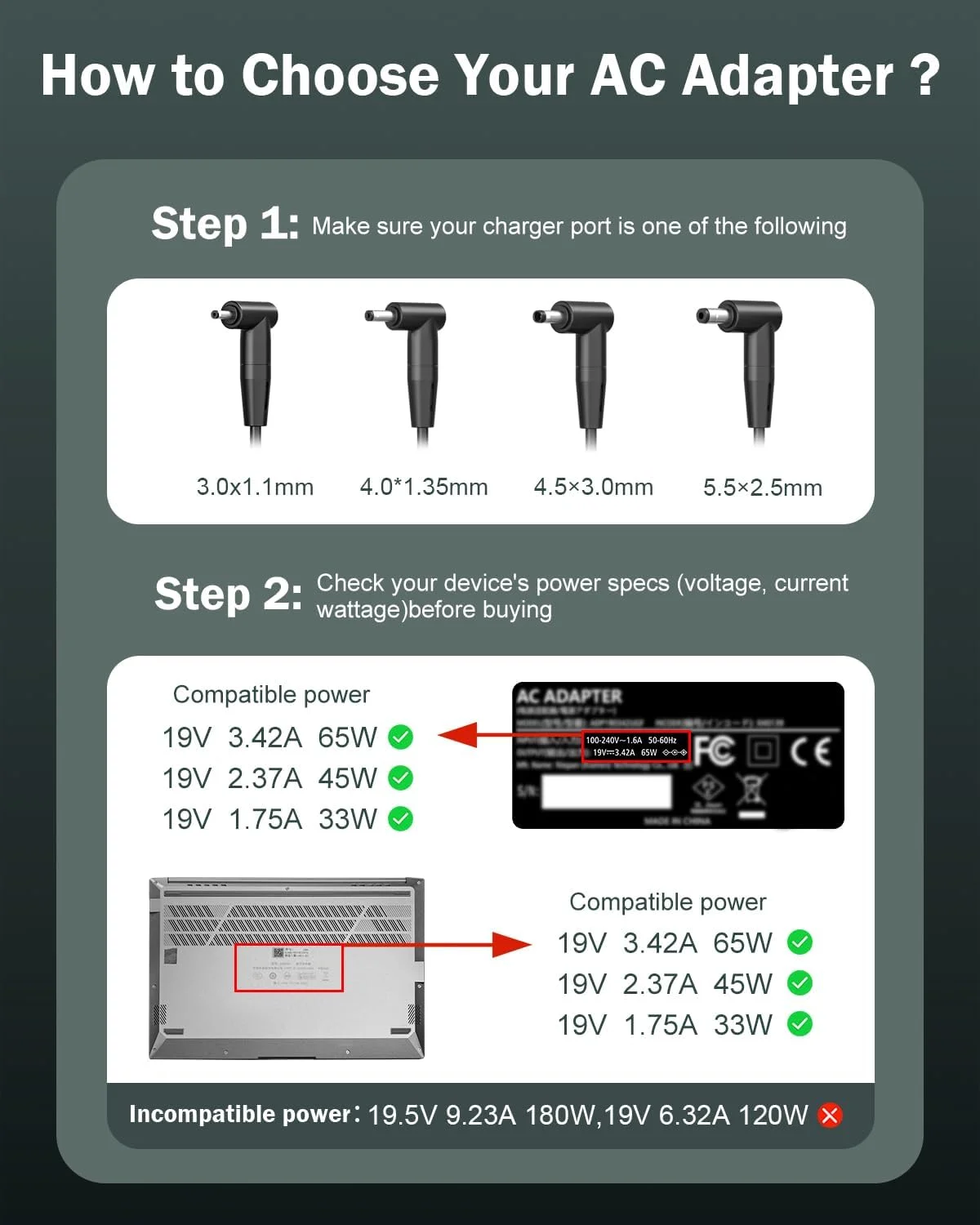 Superer Laptop Charger Fit for Asus Vivobook, Zenbook and More Series, Power Lamp, Extended Cable, Round Connector, 65W, 45W, 33W