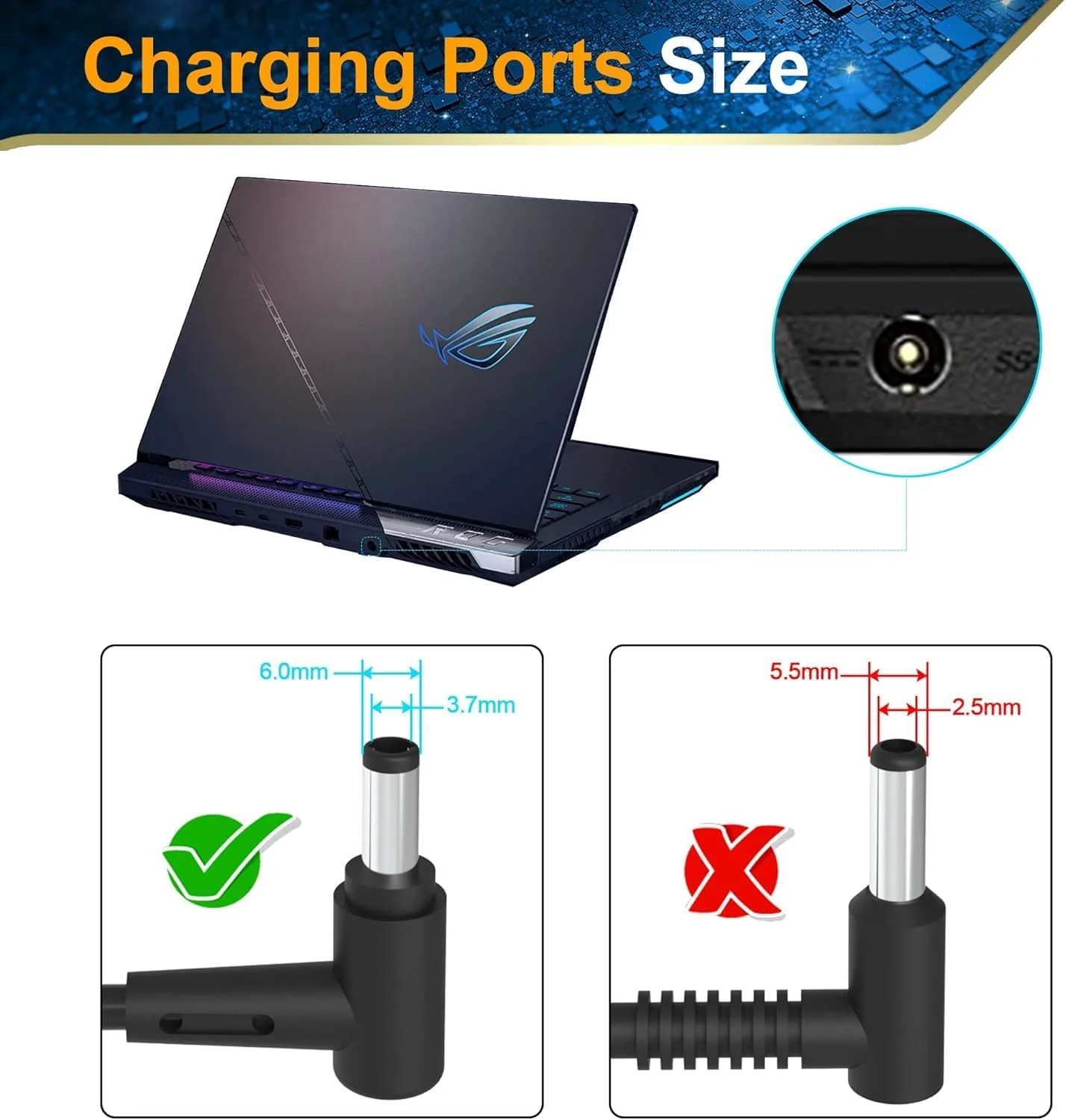 آداپتور شارژر 180 واتی جایگزین برای ایسوس راگ زفیروس مدل های ADP-180TB H G14 G15 GA401I GA502 GA502D GA502DU GA502IU GA401 GA401II GA401IV TUF505DT