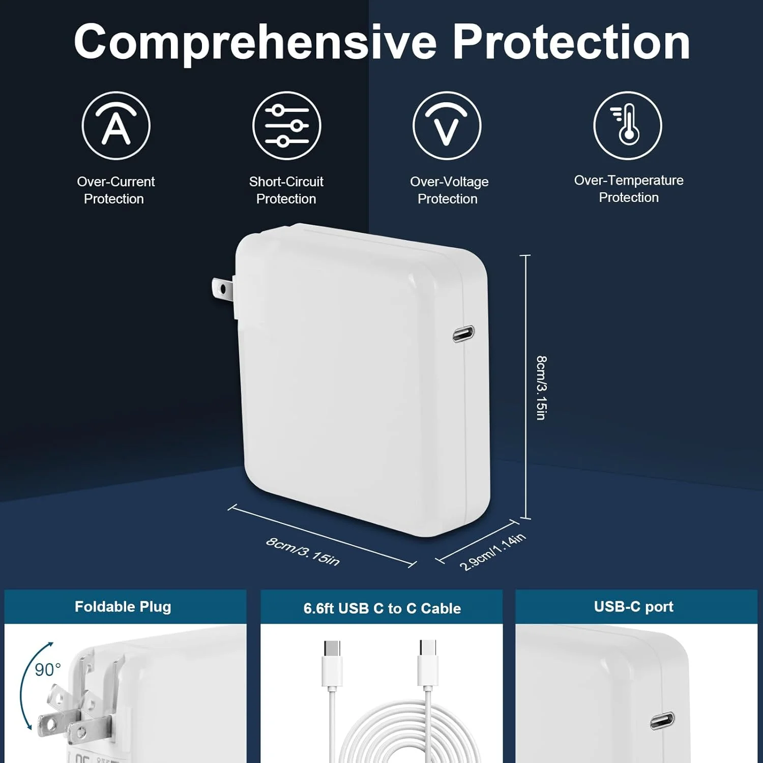 آداپتور برق 96 واتی USB C سازگار با مک بوک ایر/پرو، آیپد پرو، سامسونگ گلکسی و تمام دستگاه های USB-C، اتصال قدرتمند، کیفیت اورجینال