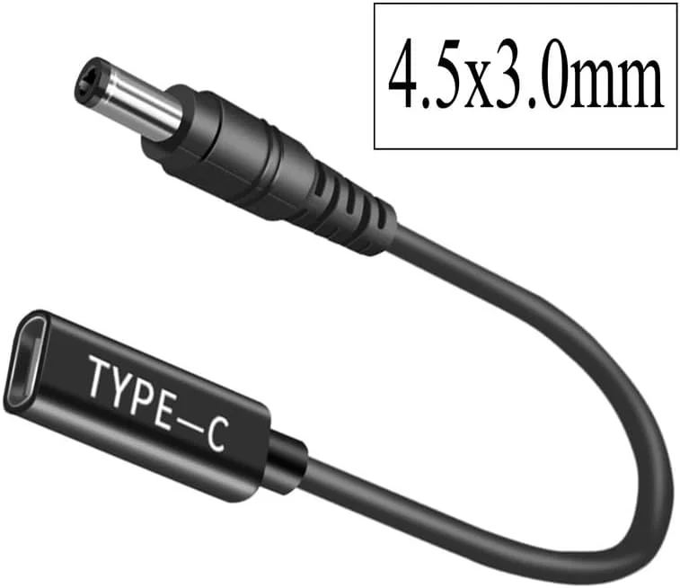 کابل تبدیل 4.5 X 3.0mm بشکه ای 100 وات به USB C، آداپتور USB C به آداپتور AC 4.5mmx3.0mm 19.5V، آداپتور USB-C به 4.5x3.0mm مناسب برای سری لپ تاپ های دل اینسپایرون و وسترو