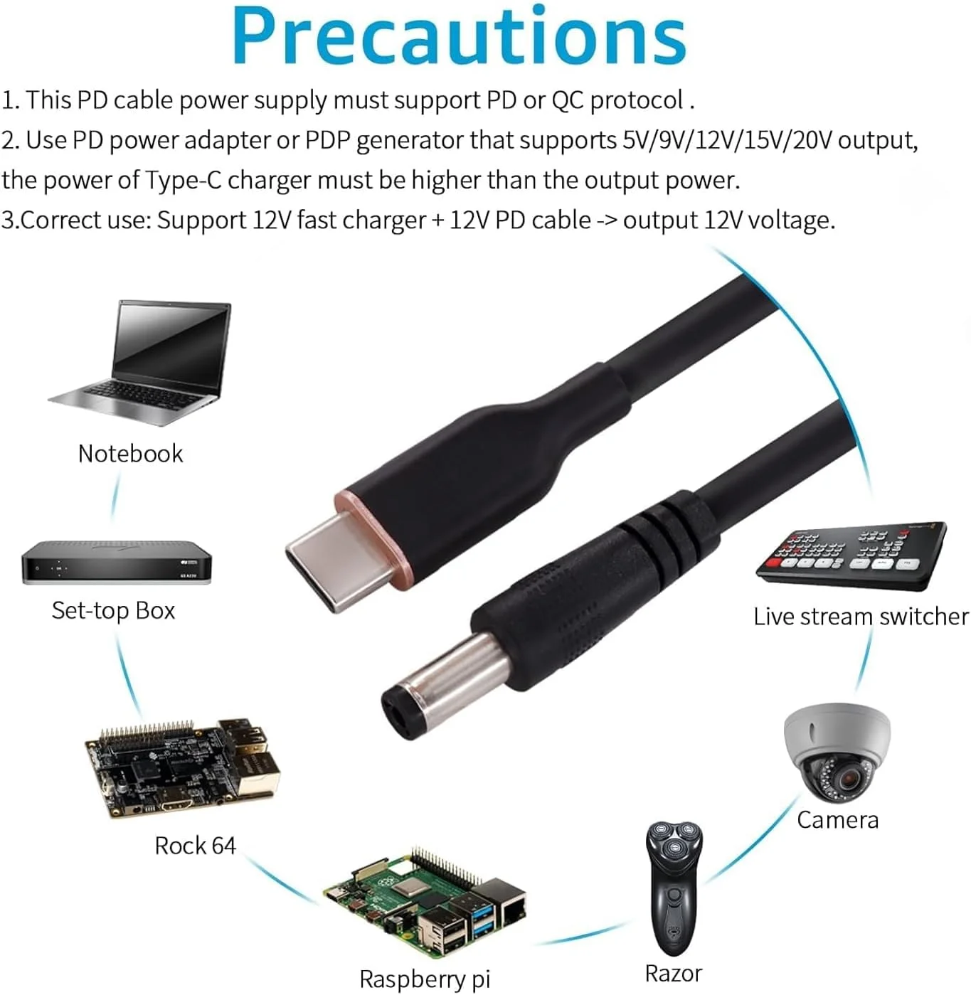 کابل برق دوربین مداربسته 12 ولت 3 آمپر به طول 1.5 متر، کابل اتصال Type C به DC 5.5x2.5 میلیمتر مناسب برای یخچال خودرو، پاور بانک، پنل خورشیدی تاشو، روتر و پرینتر حرارتی کابل برق دوربین مداربسته 12 ولت 3 آمپر به طول 1.5 متر، کابل اتصال Type C به DC 5.5x2.5 میلیمتر مناسب برای یخچال خودرو، پاور بانک، پنل خورشیدی تاشو، روتر و پرینتر حرارتی