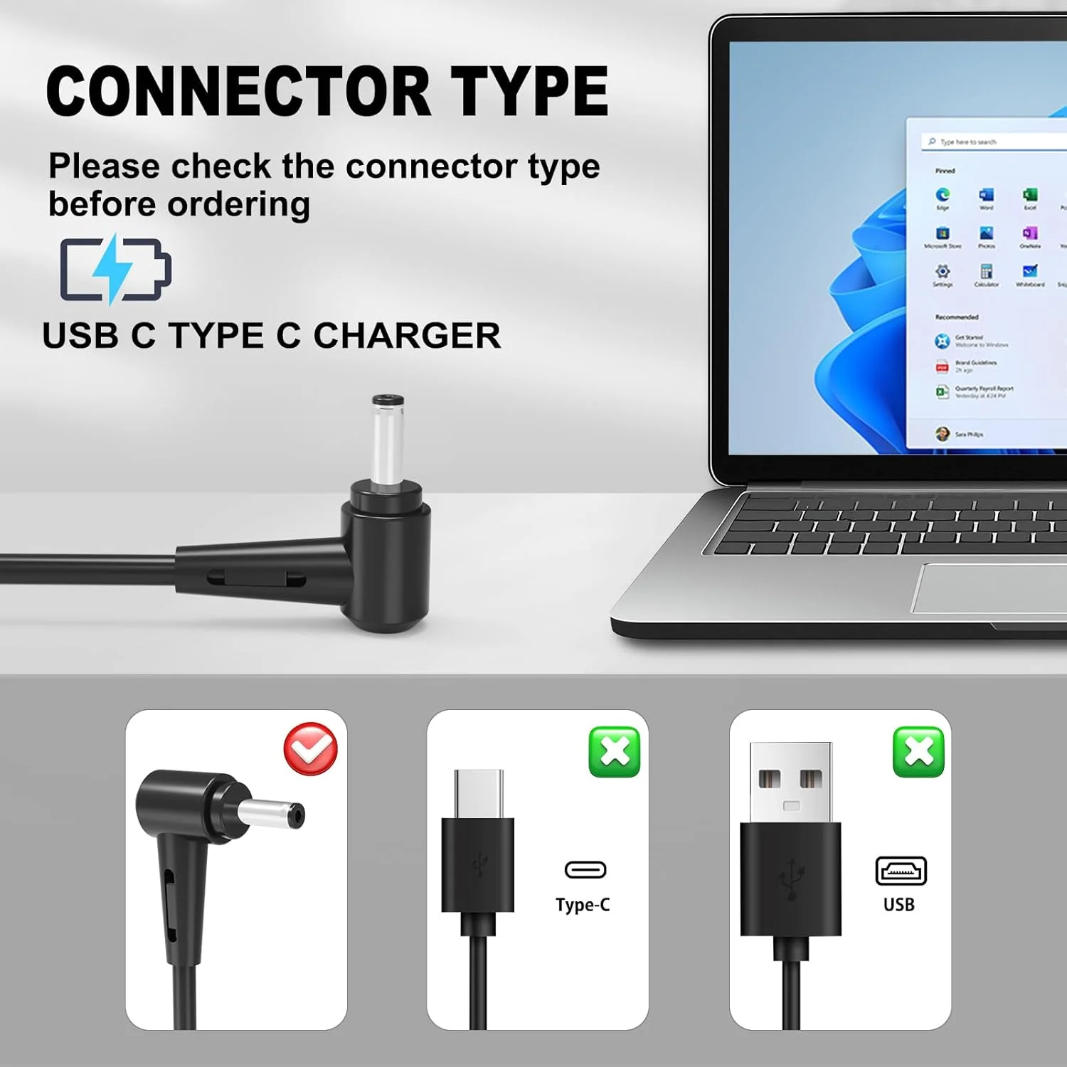 شارژر AC با توان 65 وات و 45 وات سازگار با لپ‌تاپ‌های Asus VivoBook مدل‌های Q501LA, Q551LN, Q501L, Q501, Q301LA, Q301L, Q301, Q501LA-BBI5T03, Q501LA-BSI5T19, Q301LA-BSI5T17, Q301LA-BHI5T02